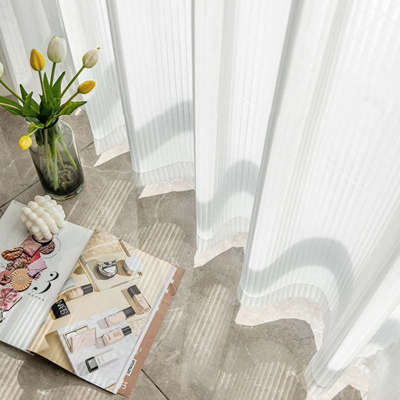 Lyla White Gauze Striped Texture Light Filtering Custom Curtains - Sheer Window Drapes for Living Room, Bedroom & Nursery - Soft Sunlight & Privacy