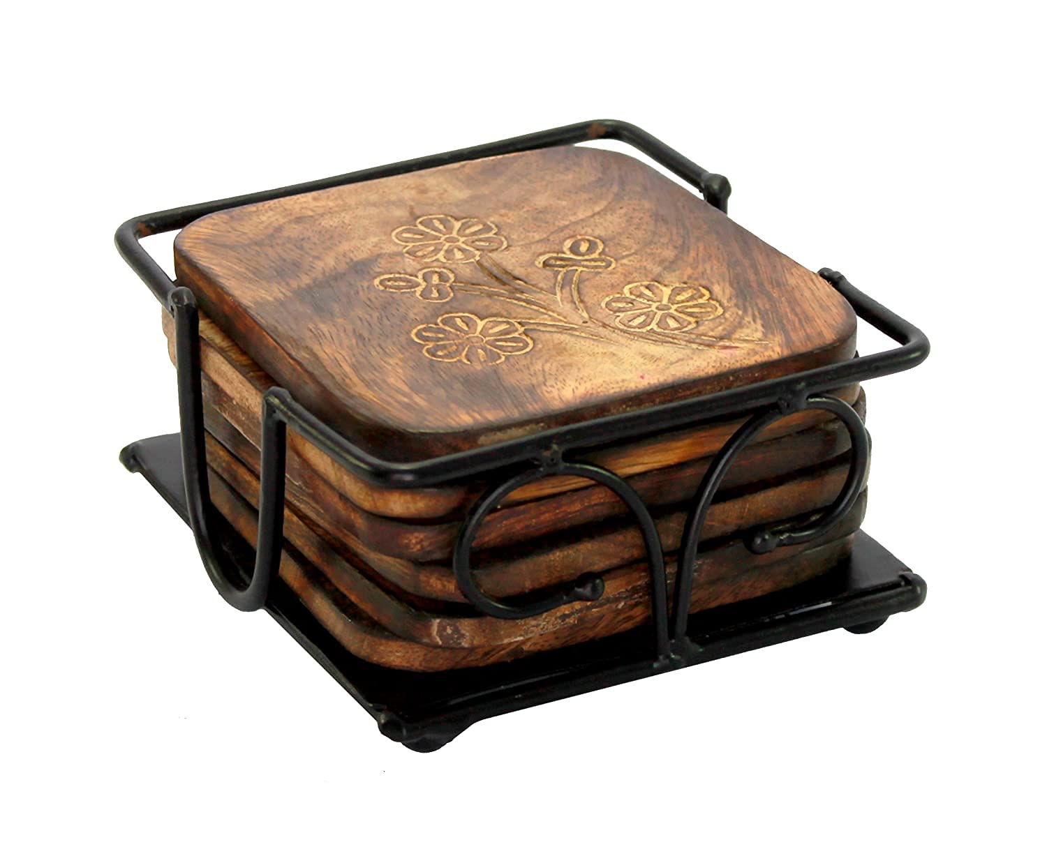 LyqArt Wooden Coaster Set of 6 - Natural Wood Drink Coasters for Coffee, Tea, Beer & Wine - Elegant Home & Office Table Decor for Dining, Bar & Living Room - Protect Furniture from Stains & Water Rings