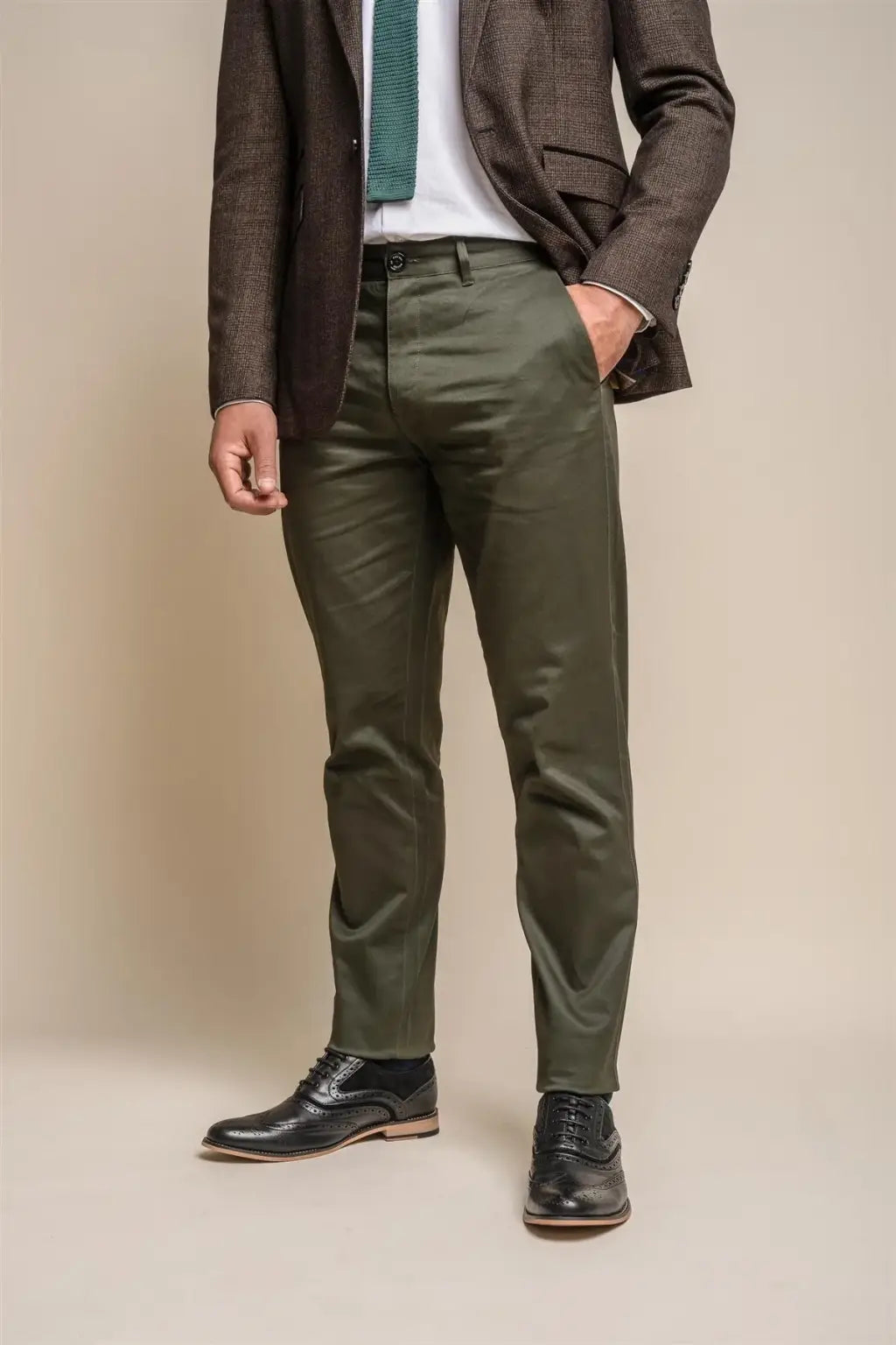 Cavani Men's Dakota Olive Chino Pants - Slim Fit Stretch Comfort Casual Trousers for Work, Office & Everyday Wear