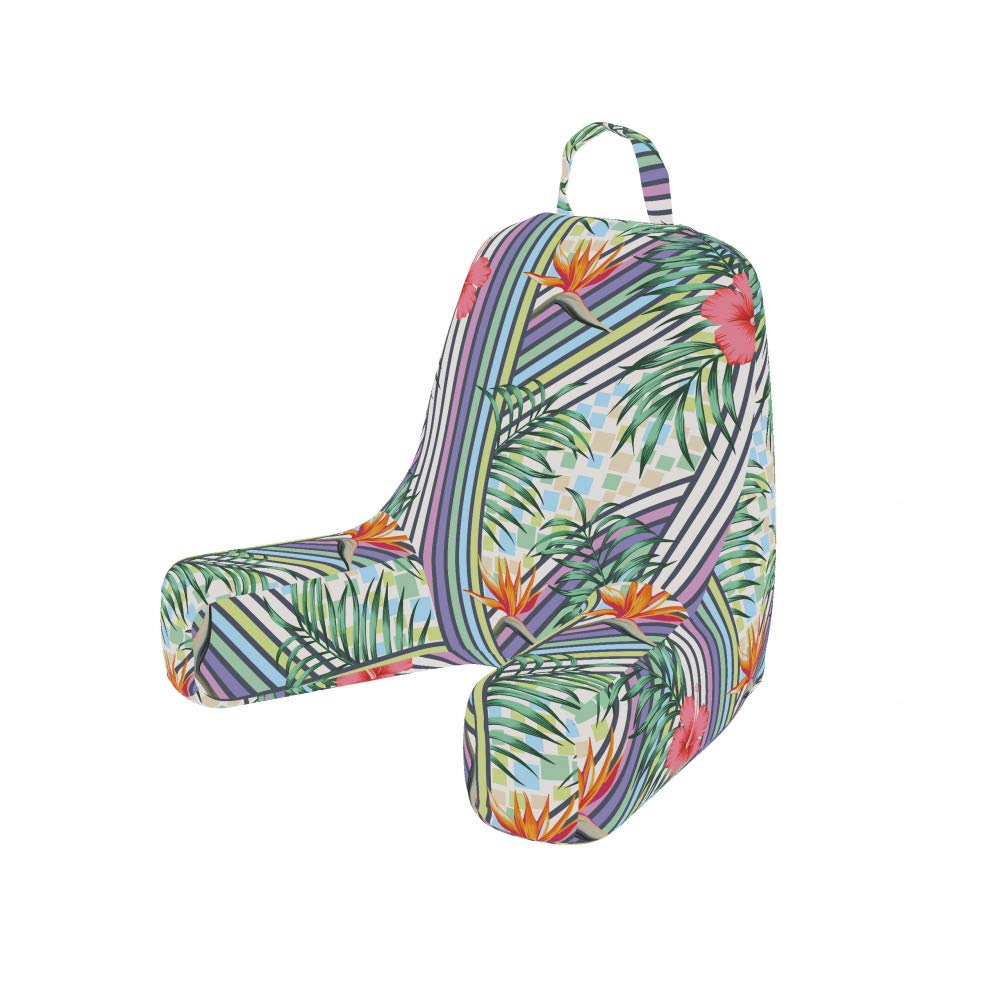 Ambesonne Hawaiian Floral Reading Pillow Cover - Soft Fabric Printed Hibiscus Flower Design with Colorful Stripes Backdrop - Unstuffed Bed Rest Case (Small, Multicolor) - Perfect for Reading, Lounging & Home Decor