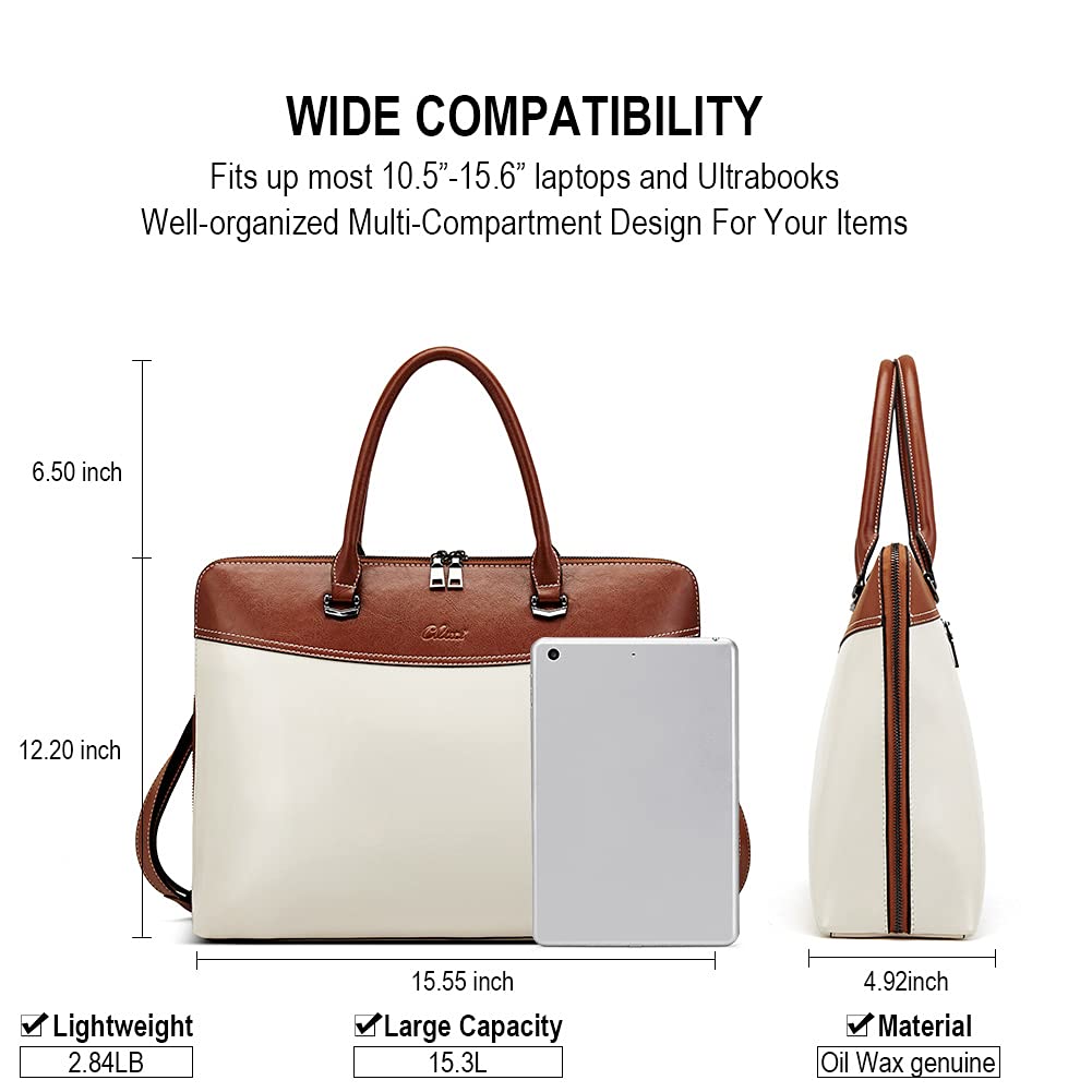 CLUCI Genuine Leather Briefcase for Women - 15.6 Inch Laptop Business Bag, Professional Work Tote with Shoulder Strap - Perfect for Office, Meetings & Business Travel