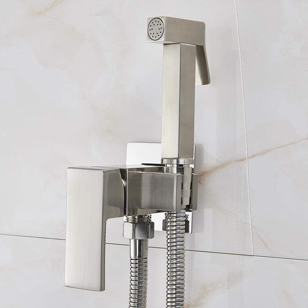 Brass Shower Mixer Tap with Square Sprayer Head - Hot & Cold Water Faucet in Matte Black (Brushed Nickel) for Bathroom & Toilet Renovation
