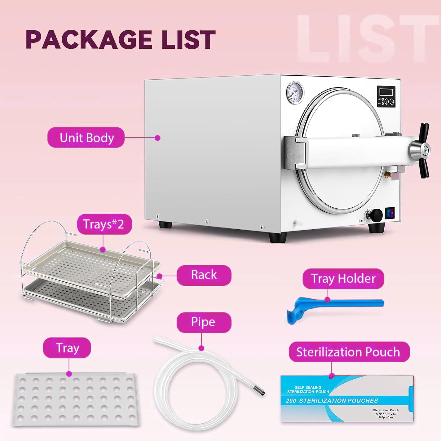 18L Benchtop Autoclave Sterilizer E218 - High Temperature Steam Sterilization with Digital Chip Control - Lab & Medical Equipment for Small Offices & Clinics - Fast US Shipping (Ideal for Dental Tools, Tattoo Equipment & Beauty Salon Sterilization)