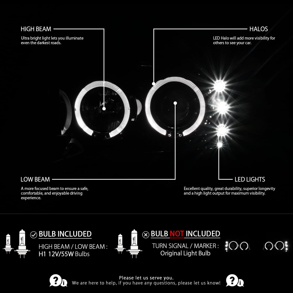 Ford F-250/F-350 Super Duty LED Headlights 1999-2004 - Black Halo Projector for Night Driving