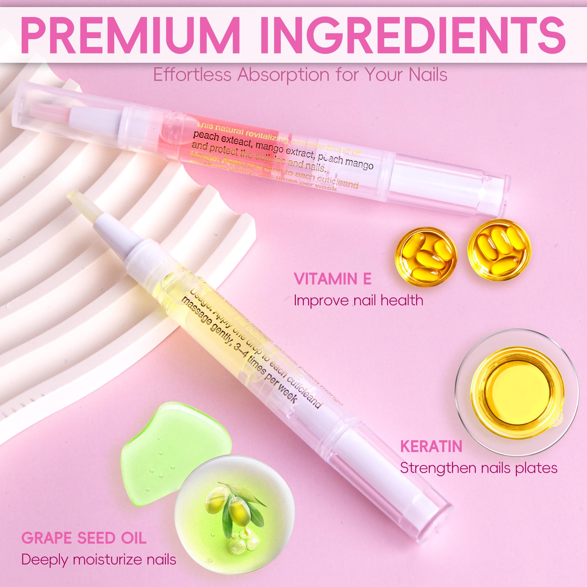 2PCS Cuticle Oil Pen for Nails - Nail Care Oil with Nail File | Pineapple & Peach Flavor | Prevents Dryness, Cracking & Hangnails | Deep Nourishment for Healthy Cuticles | Perfect for Manicures, Pedicures & At-Home Nail Care