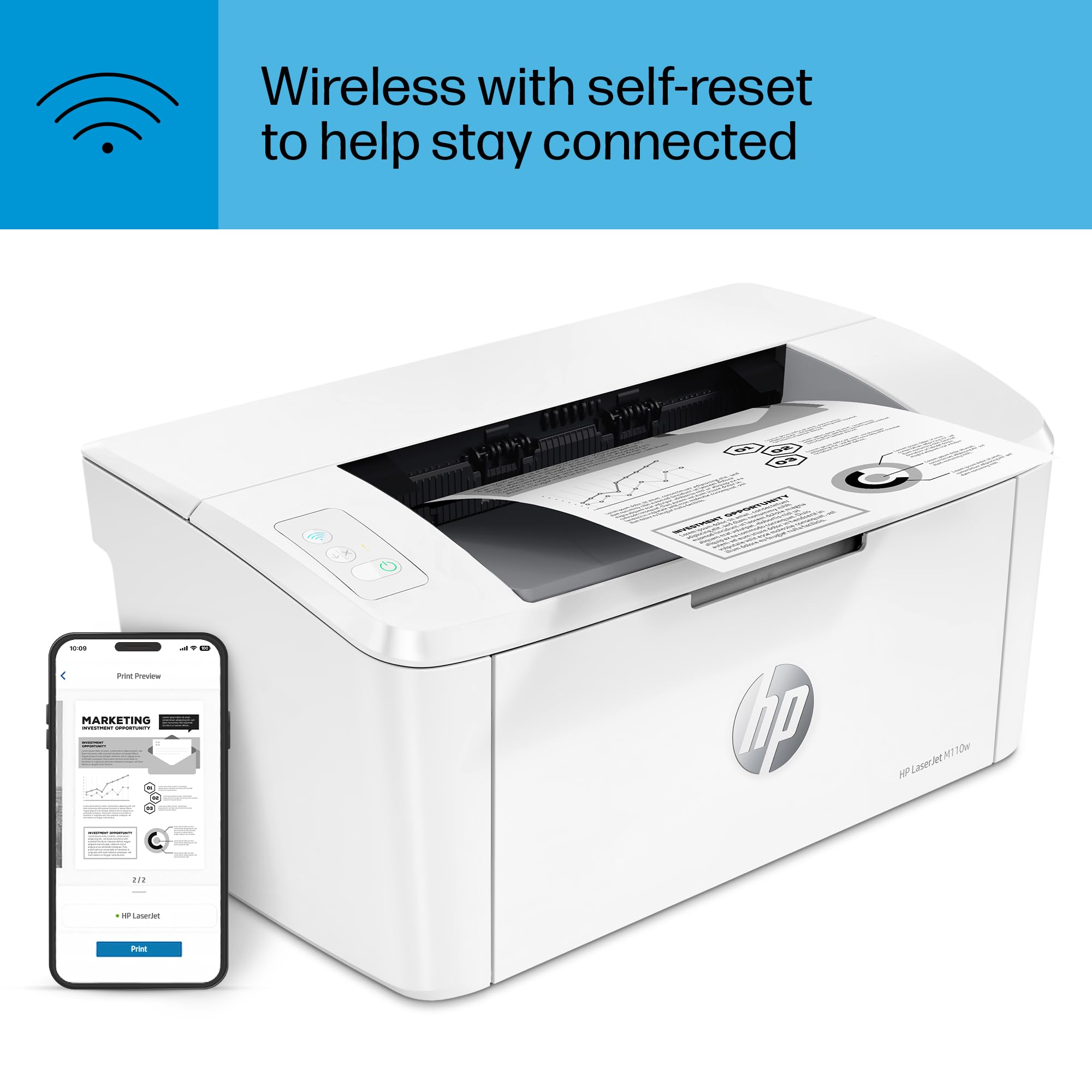 HP LaserJet M110w Wireless Printer - Fast Printing, Easy Setup, Mobile & Cloud Compatible - Ideal for Home Office & Small Business Workspaces