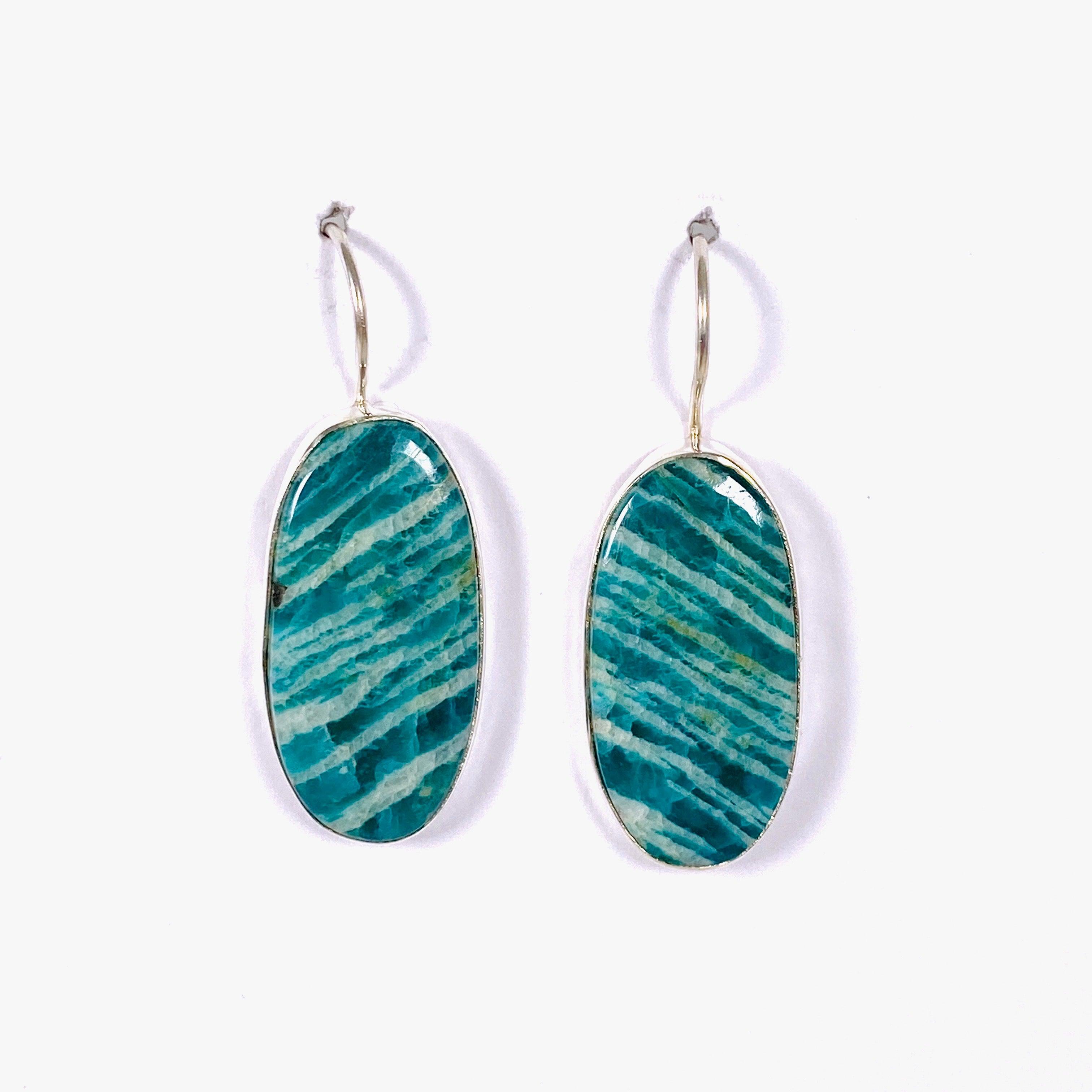 Amazonite Oval Fixed Hook Earrings for Women – Elegant Green Gemstone Jewelry Gift – Perfect for Weddings, Parties & Everyday Wear KEGJ1320