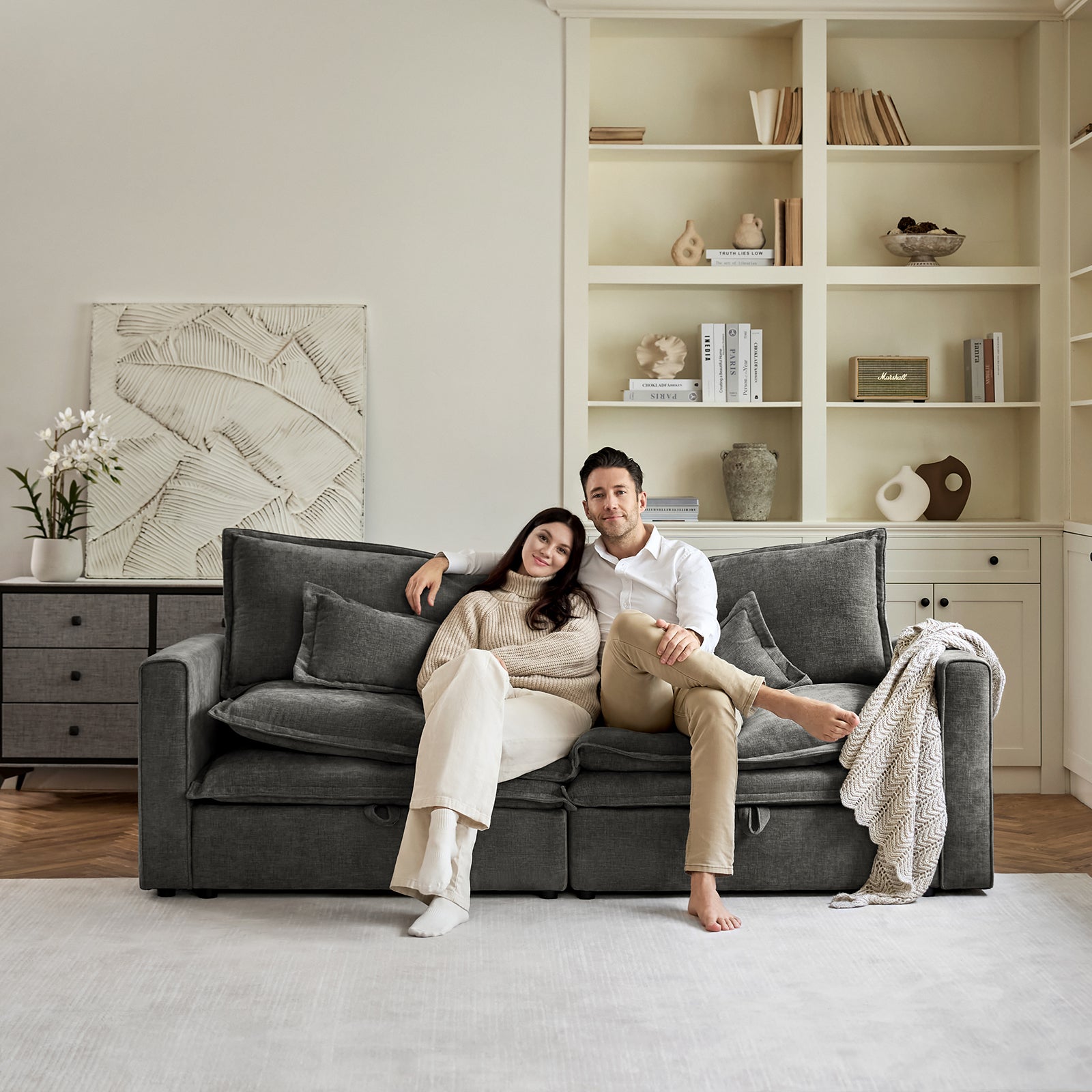 Comfortable Storage Sofa with Dual Layer Cushions & Wide Armrests - Perfect for Living Room, Bedroom, and Small Space Relaxation