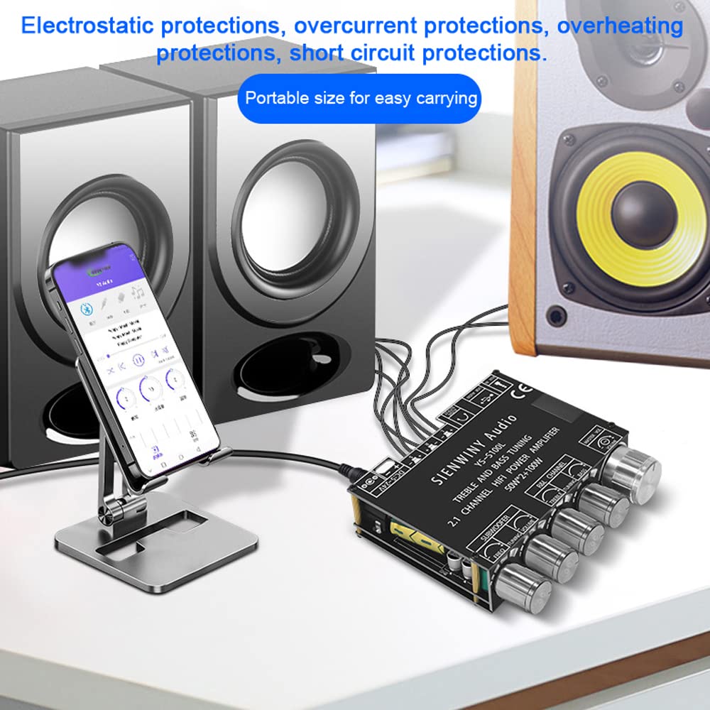 Portable Bluetooth 2.1 Channel Power Amplifier Board - 100W Stereo Subwoofer Amp Module with BT 5.0 for Home Audio, Car Audio, DIY Speaker Projects