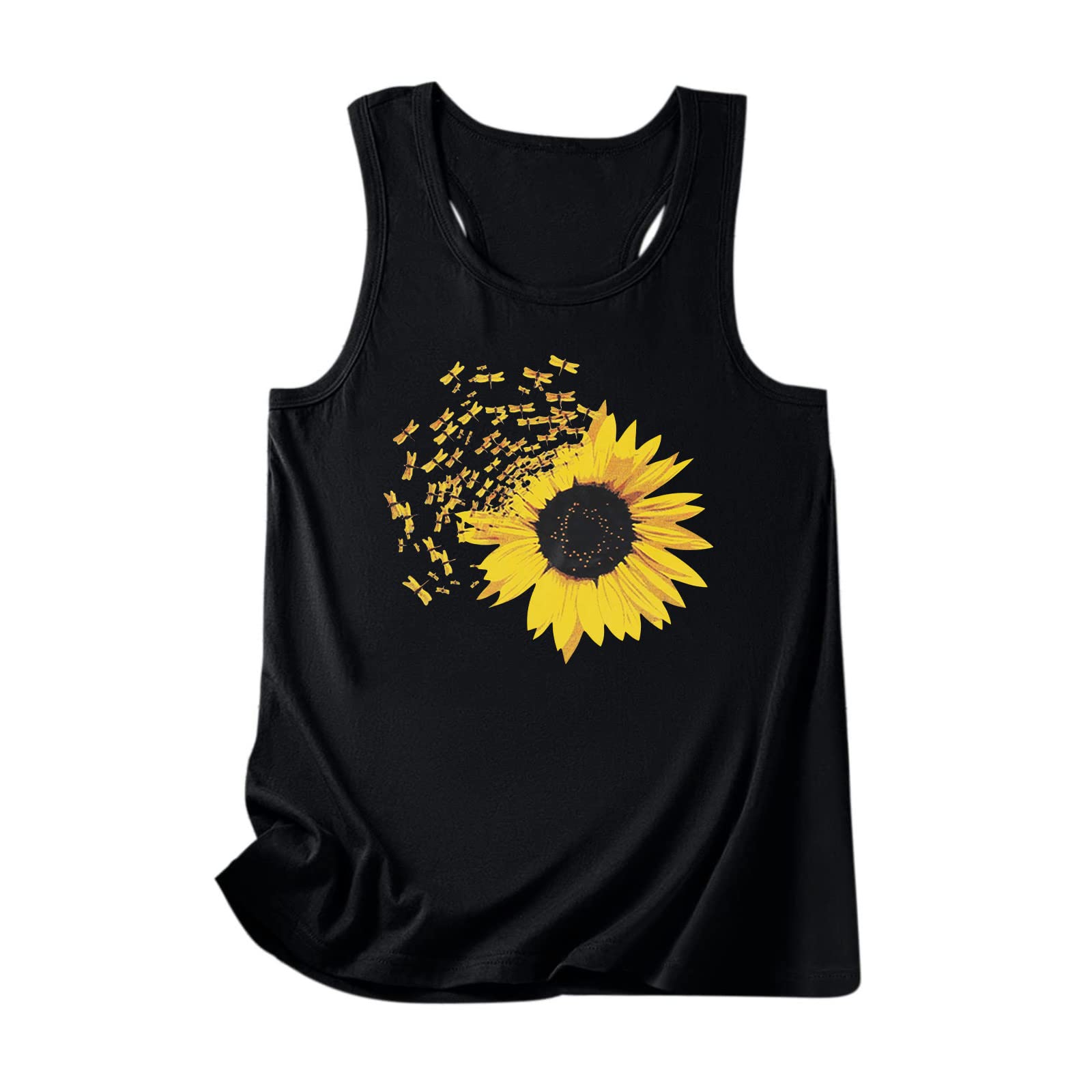 Women's Sunflower Print Round Neck Sleeveless T-Shirt - Casual Summer Tank Top Blouse for Women | Beach Outfits, Vacation Wear & Everyday Comfort