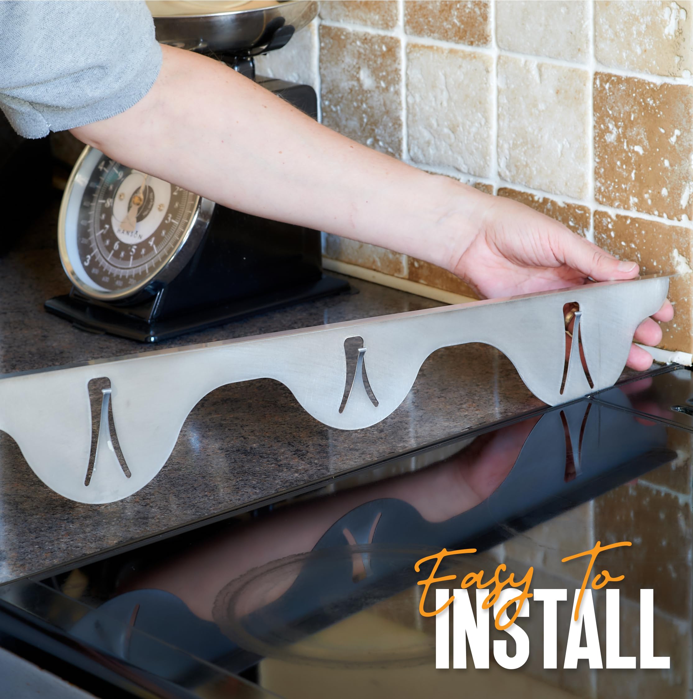 Premium 316 Stainless Steel Stove Gap Covers (2 Pack) - Heat Resistant Oven Gap Filler for Sealing Spaces Between Stovetop & Countertop - 25.4 Inch Silver Kitchen Safety Accessories - Perfect for Gas/Electric Ranges & Easy Cleaning