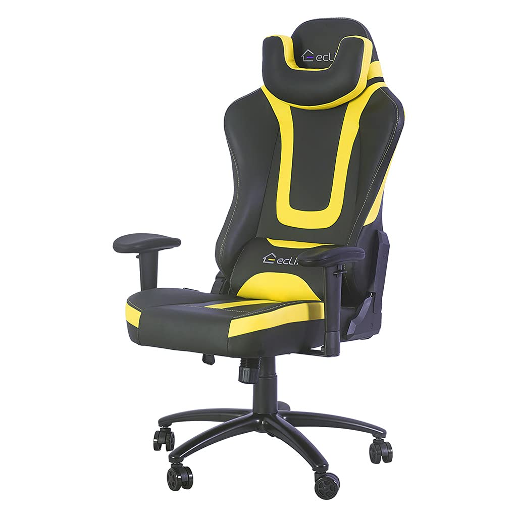 Ergonomic Gaming Chair - High Back Racing Style PU Leather Office Chair with Adjustable Lumbar Support & Footrest - Yellow PC Gaming Chair for Home & Office Use - Perfect for Esports, Streaming & Long Work Sessions