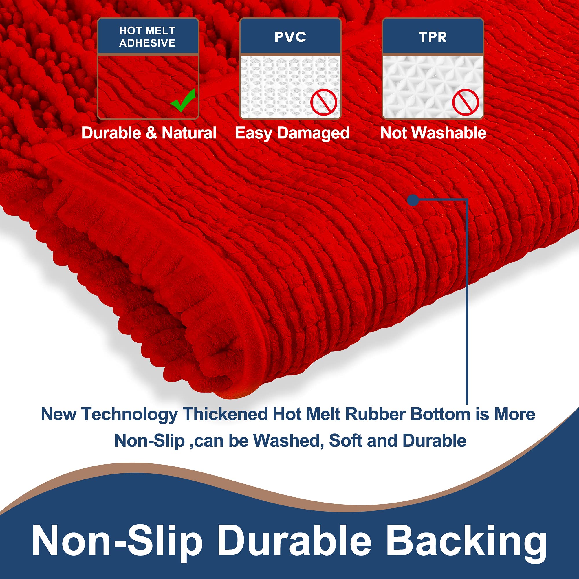 FLOLEOPA Soft Plush Microfiber Bathroom Rugs - Super Absorbent Non-Slip Bath Mat for Shower, Tub & Bathroom Floor (27.5x47 Inches, Red) | Machine Washable & Quick Dry - Perfect for Bathroom Safety & Comfort
