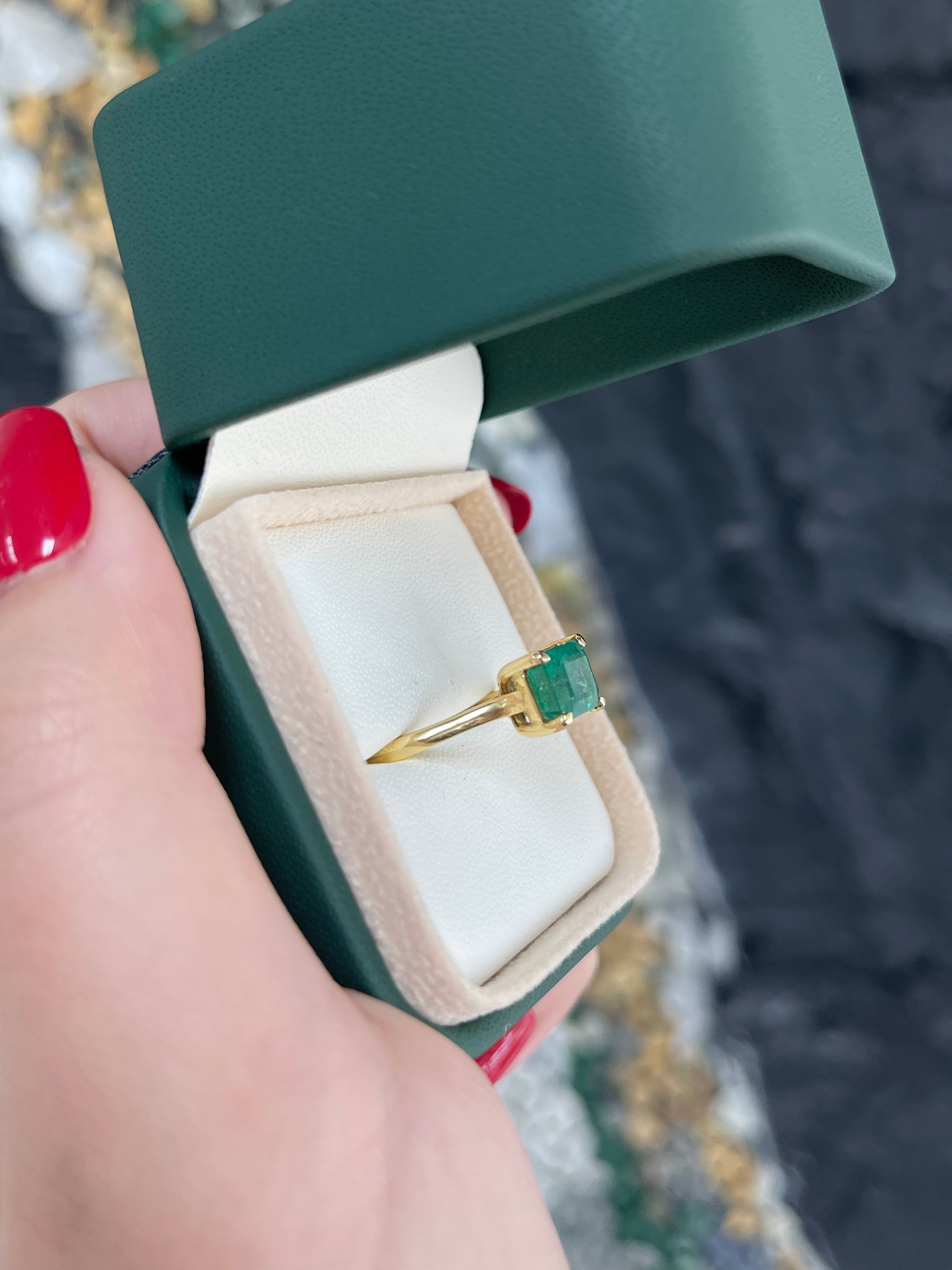 2.55ct 18K Natural Emerald Cut Bluish Green Medium Dark Green East to West Engagement Ring for Women - Vintage Inspired Wedding Band, Anniversary Gift, Proposal Jewelry for Her