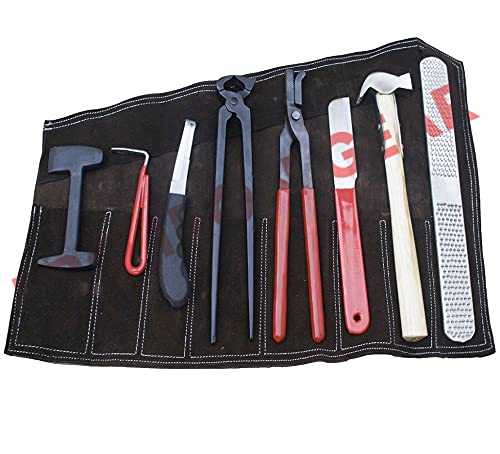 Professional Farrier Tool Kit - 8 Piece Horse Hoof Care Set with Leather Case for Grooming, Trimming & Shoeing | Essential Equine Care Tools for Blacksmiths & Horse Owners