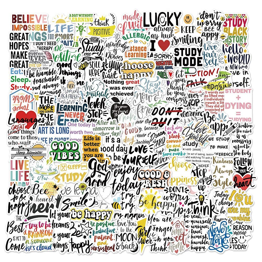 100 Pack Inspirational Quote Stickers - Waterproof Vinyl Aesthetic Stickers for Water Bottles, Laptops, Hydroflasks & Skateboards | Cute VSCO Stickers for Teens, Kids & Girls | Perfect for School, Work, Travel & Personalizing Your Belongings