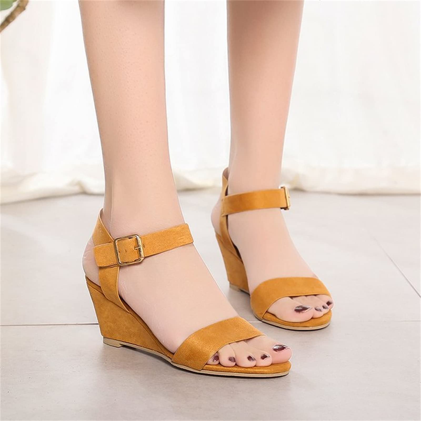 Women's Wedge Sandals - Open Toe Dressy Summer Platform Sandals with Buckle Ankle Strap | Comfortable Beach Wedges for Casual Outings, Vacations & Summer Parties