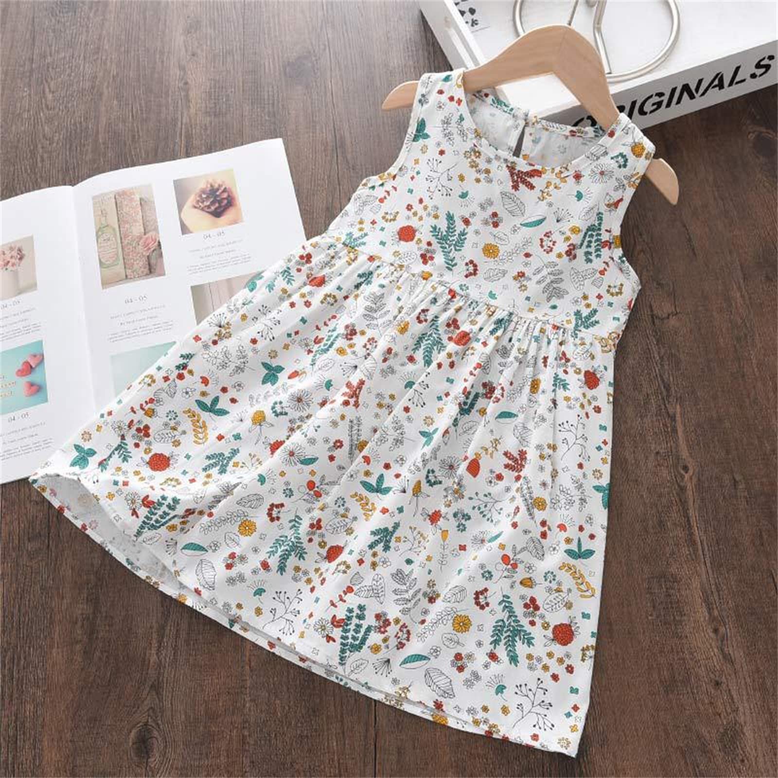 Summer Girls Princess Dress - Sleeveless Floral Print Cotton Casual Kids Beach Dress for Toddlers | Perfect for Outdoor Play, Birthday Parties & Vacation Photos