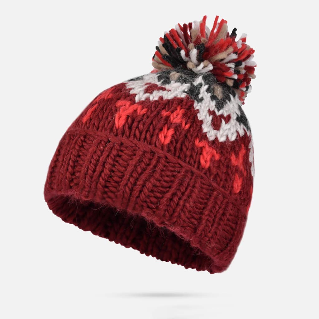 Women's Winter Beanie Hat - Soft Knitted Wool Hat with Fur Pompom, Cable Knit Cuffed Bobble Hat for Cold Weather (Red) - Perfect for Skiing, Snowboarding & Outdoor Winter Activities