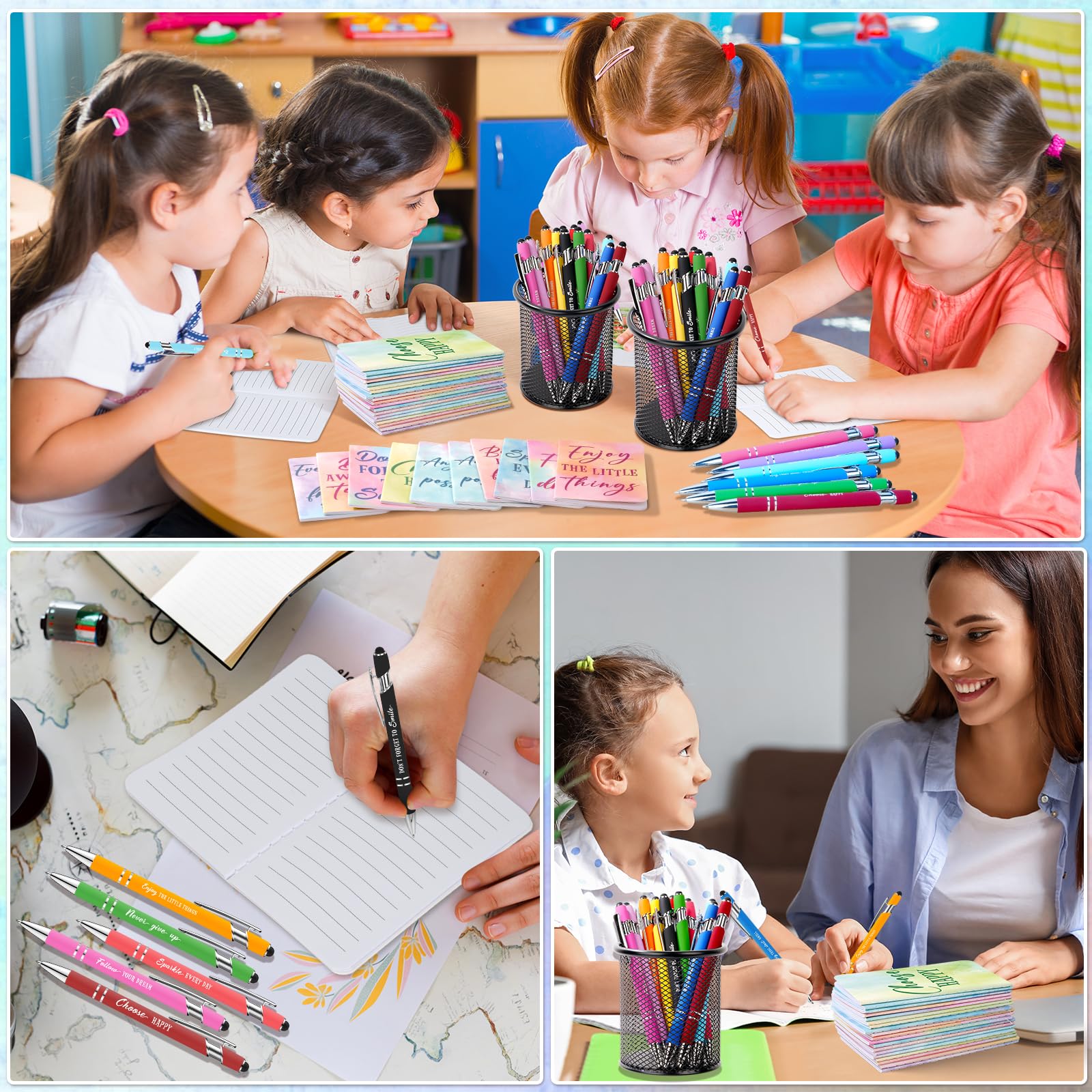 48-Piece Motivational Watercolor Pens & Inspirational Notepads Set - Colorful Ballpoint Pens with Mini Journals for Kids, Students, Teachers - Perfect for School, Office, Gifts & Classroom Prizes - Boost Creativity & Productivity in Daily Writing, Note-Taking & Journaling