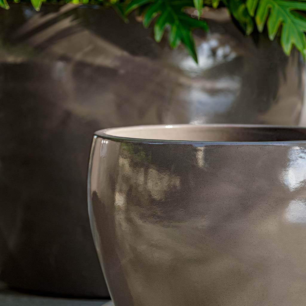 Campania International Cabochon Planter Set of 3 - Modern Fog-Colored Ceramic Flower Pots for Indoor Plants, Succulents & Home Decor | Perfect for Living Room, Office & Garden Decorations