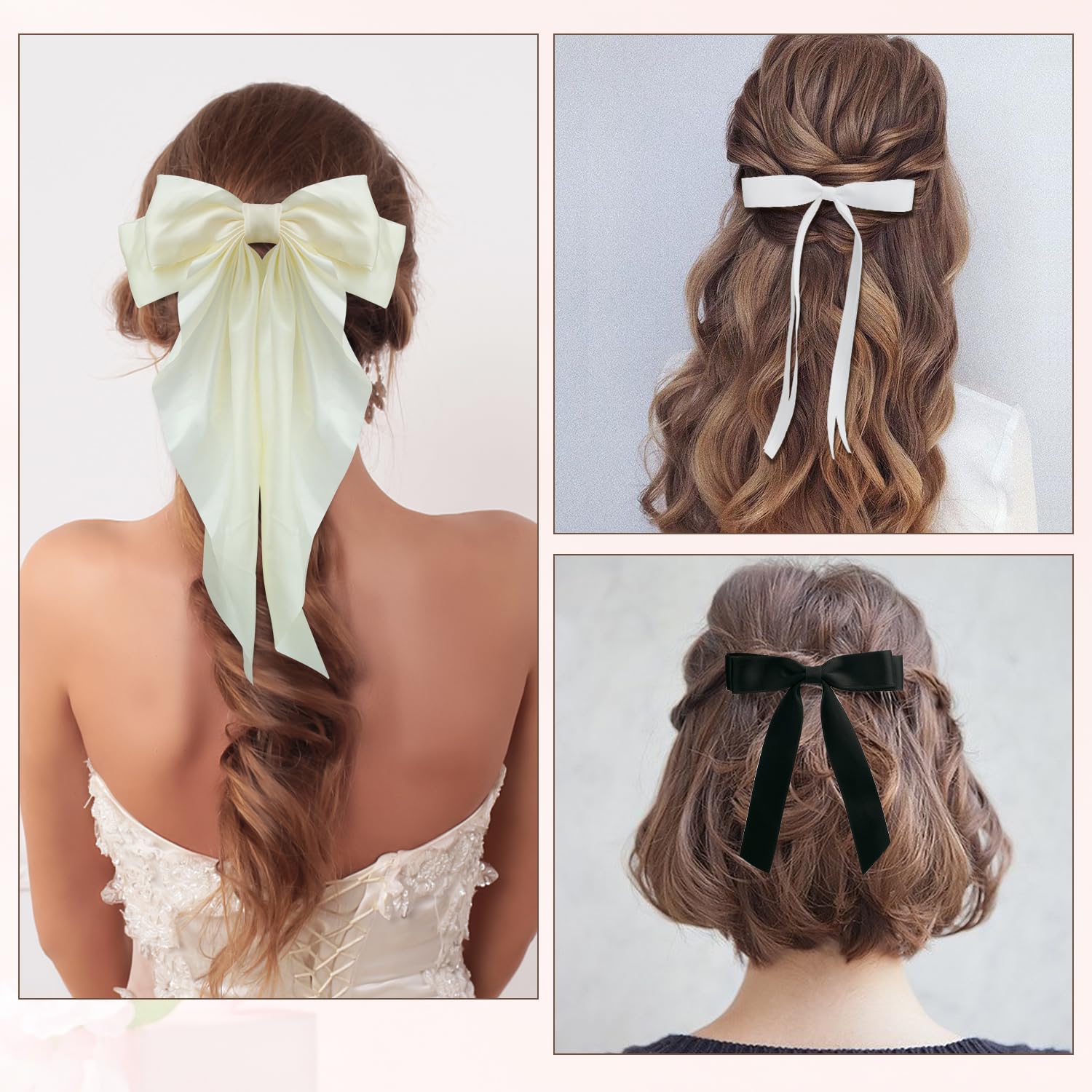 6 PCS Cute Hair Bows for Women & Girls - Tassel Ribbon Bowknot Hair Clips in Black & White - Perfect Hair Accessories for Parties, Weddings & Daily Wear