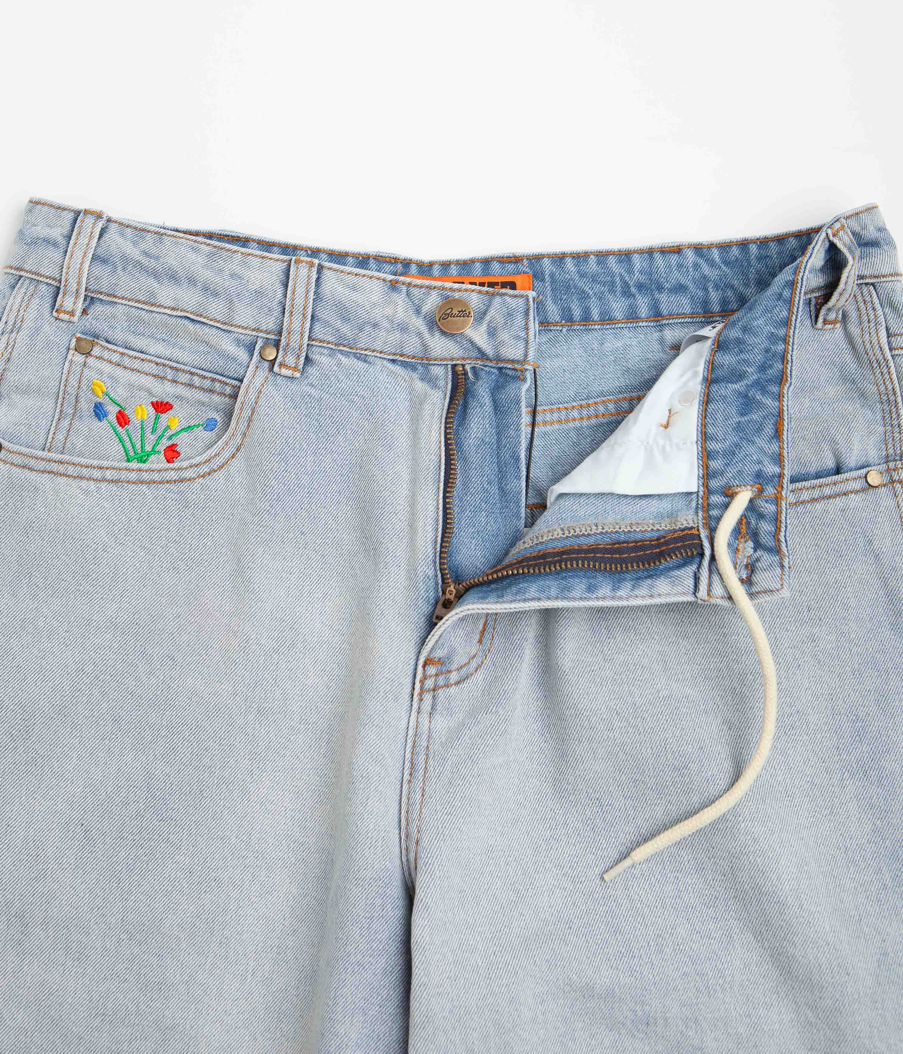 Butter Goods Bouquet Light Blue Jeans for Women - High Waist Distressed Denim Pants for Casual Wear and Street Style
