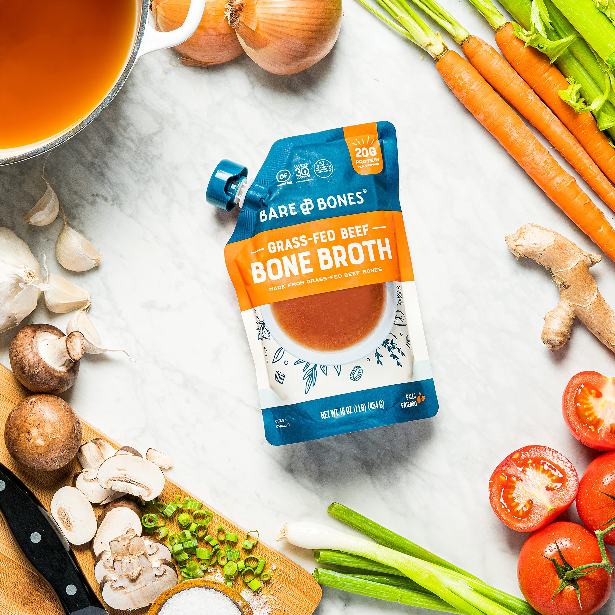 Bare Bones Grass-Fed Beef Bone Broth - 16oz (Pack of 12) | High Protein & Collagen | Keto, Paleo & Whole30 Approved | Perfect for Cooking, Sipping & Meal Prep | Gluten-Free & Nutrient-Rich Stock for Soups, Stews & Wellness Drinks