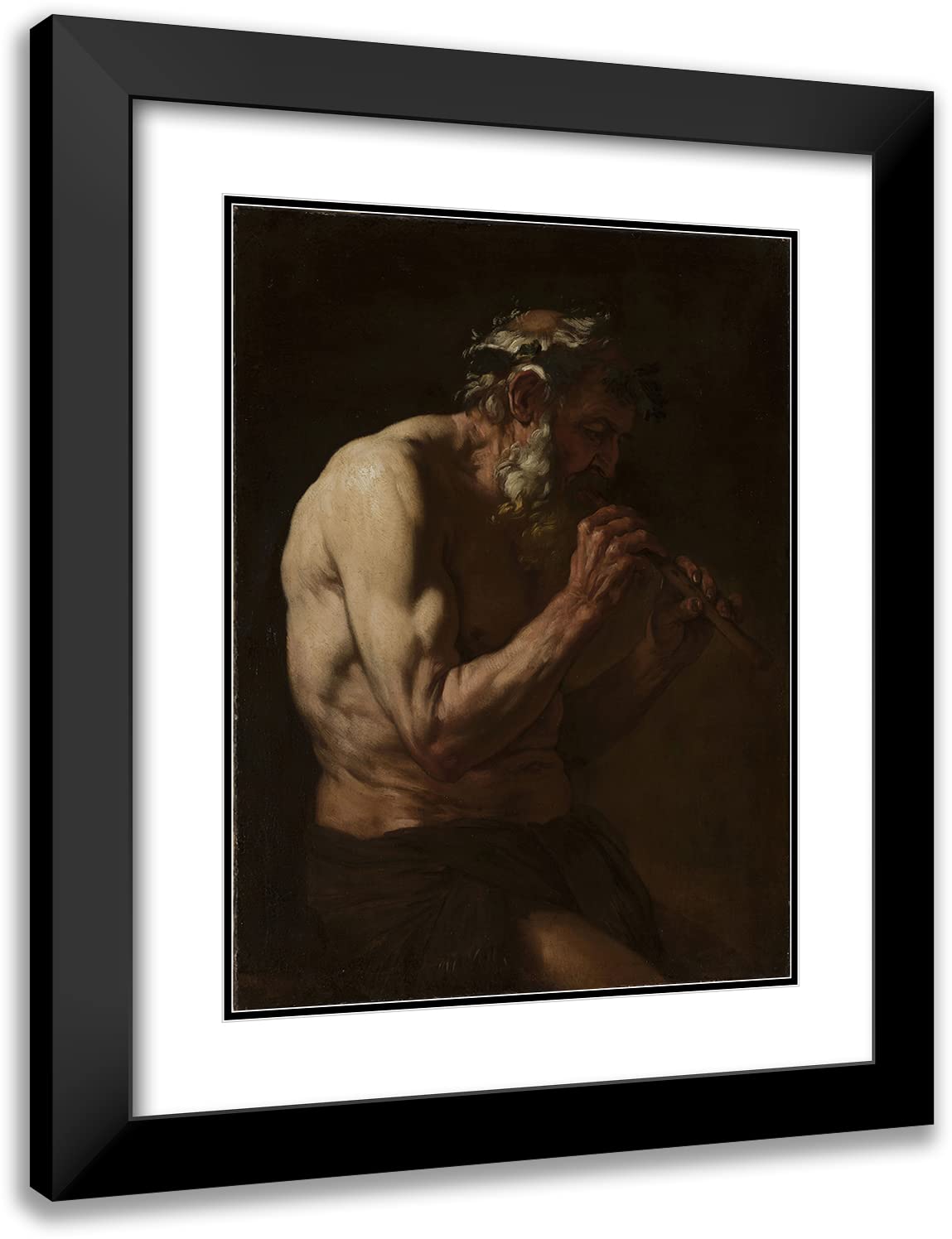 Johann Carl Loth Faun Playing the Pipe Art Print - 19x24 Inch Black Modern Frame with Double Mat | Museum Quality Wall Decor for Living Room, Bedroom & Office