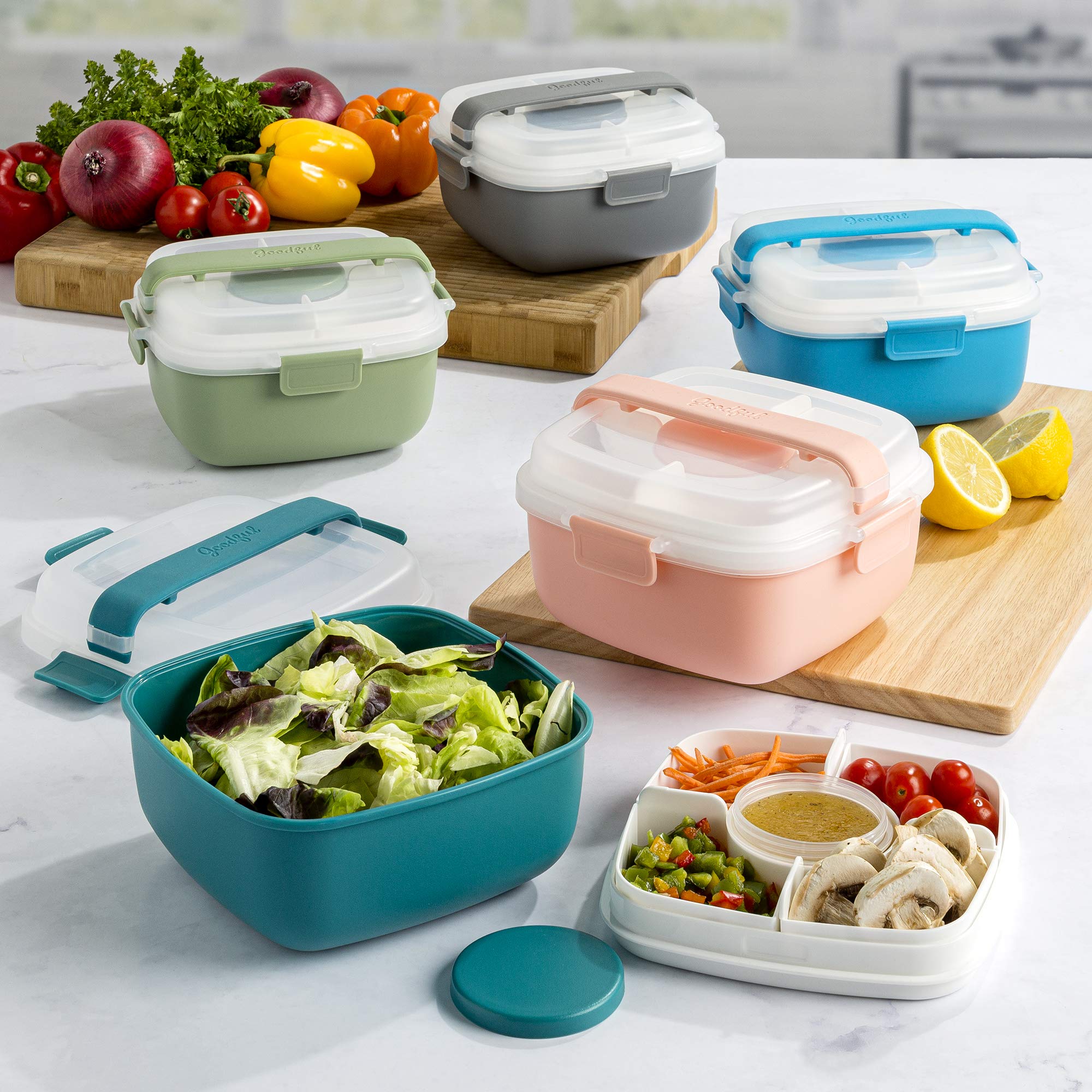 Goodful Stackable Bento Lunch Box - 56oz Leak-Proof Food Storage Container with Removable Compartments | BPA-Free Meal Prep for Sandwiches, Snacks & Salad Toppings | Perfect for Office, School & Picnics