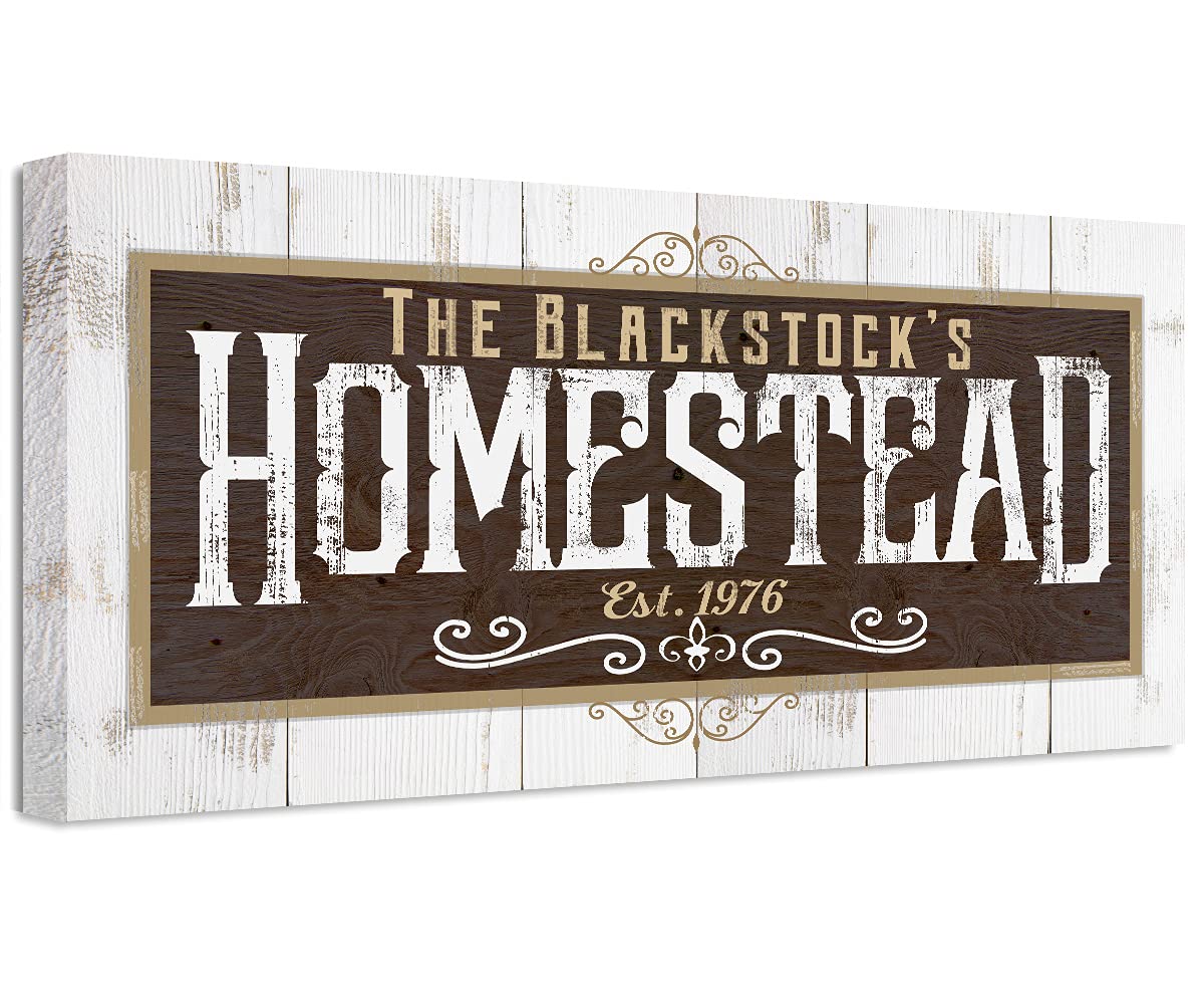 Personalized Farmhouse Decor - Classic Rustic Wood Style 18x36 Stretched Canvas Art - Western Barn House Print, Country Home Accessories & Customized Farmers Gift - Perfect for Living Room, Kitchen, or Cabin Wall Decor