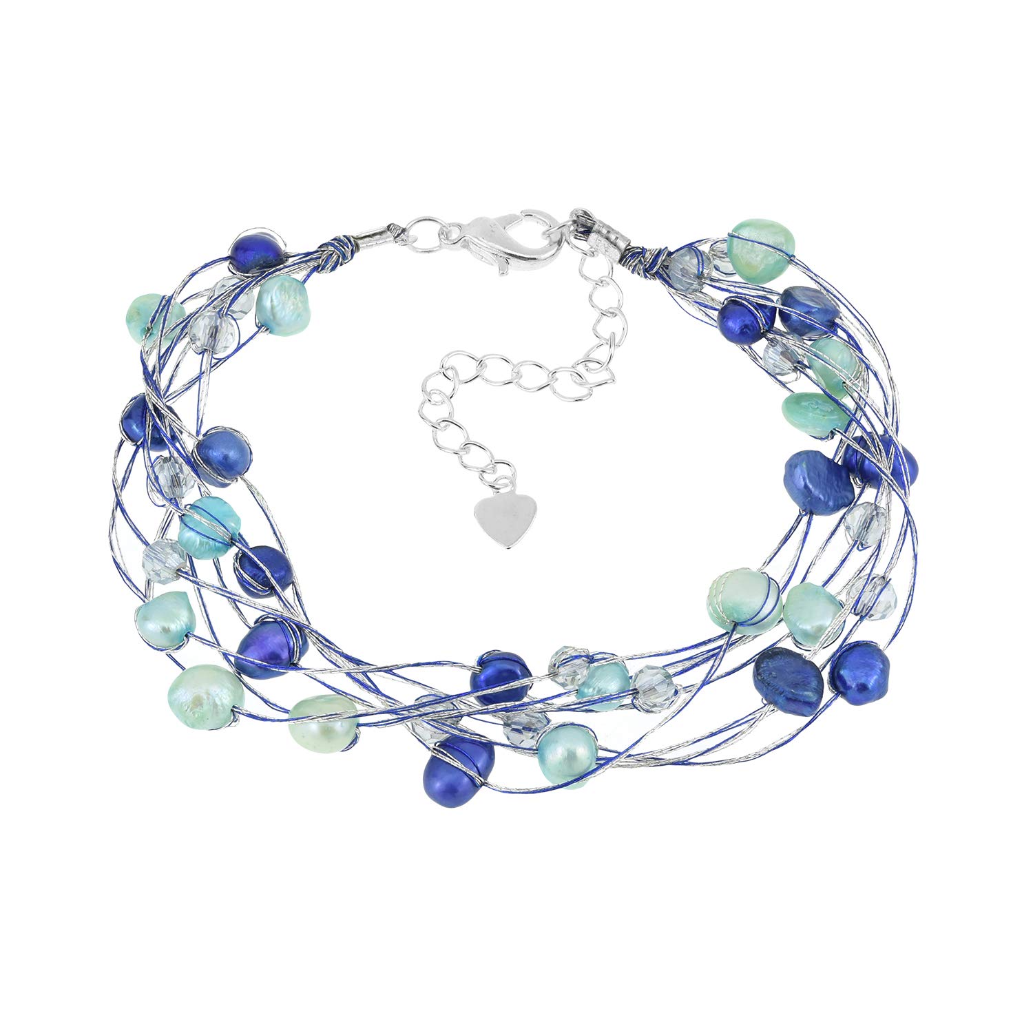 Elegant Blue Layered Cultured Freshwater Pearl Multi-Strand Bracelet for Women | Handmade Pearl Jewelry Gift | Perfect for Weddings, Parties & Special Occasions