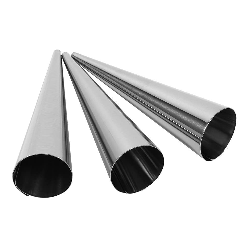 3PCS Stainless Steel Cream Horn Molds - Cone Shaped Cannoli Forms & Baking Tubes for Pastry, Desserts, and Cream Rolls - Perfect for Home Baking, Professional Kitchens, and Party Treats