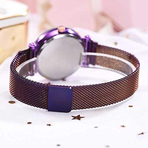 Acnos® Premium 3, 6, 9 Line & 12 Diamond Purple Analog Magnetic Watch for Women & Girls - Stylish 21st Century Design - Perfect for Office, School & Casual Outfits (MGNT-Purple)
