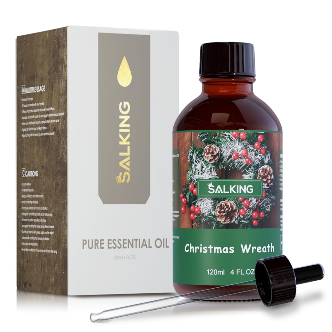 SALKING Christmas Wreath Essential Oil 120ml - Winter Holiday Aromatherapy Oil for Diffusers, Humidifiers & Oil Burners - Natural Fragrance for Relaxation, Massage & Gifts - Perfect for Christmas Decor, Home Scenting & Holiday Ambiance