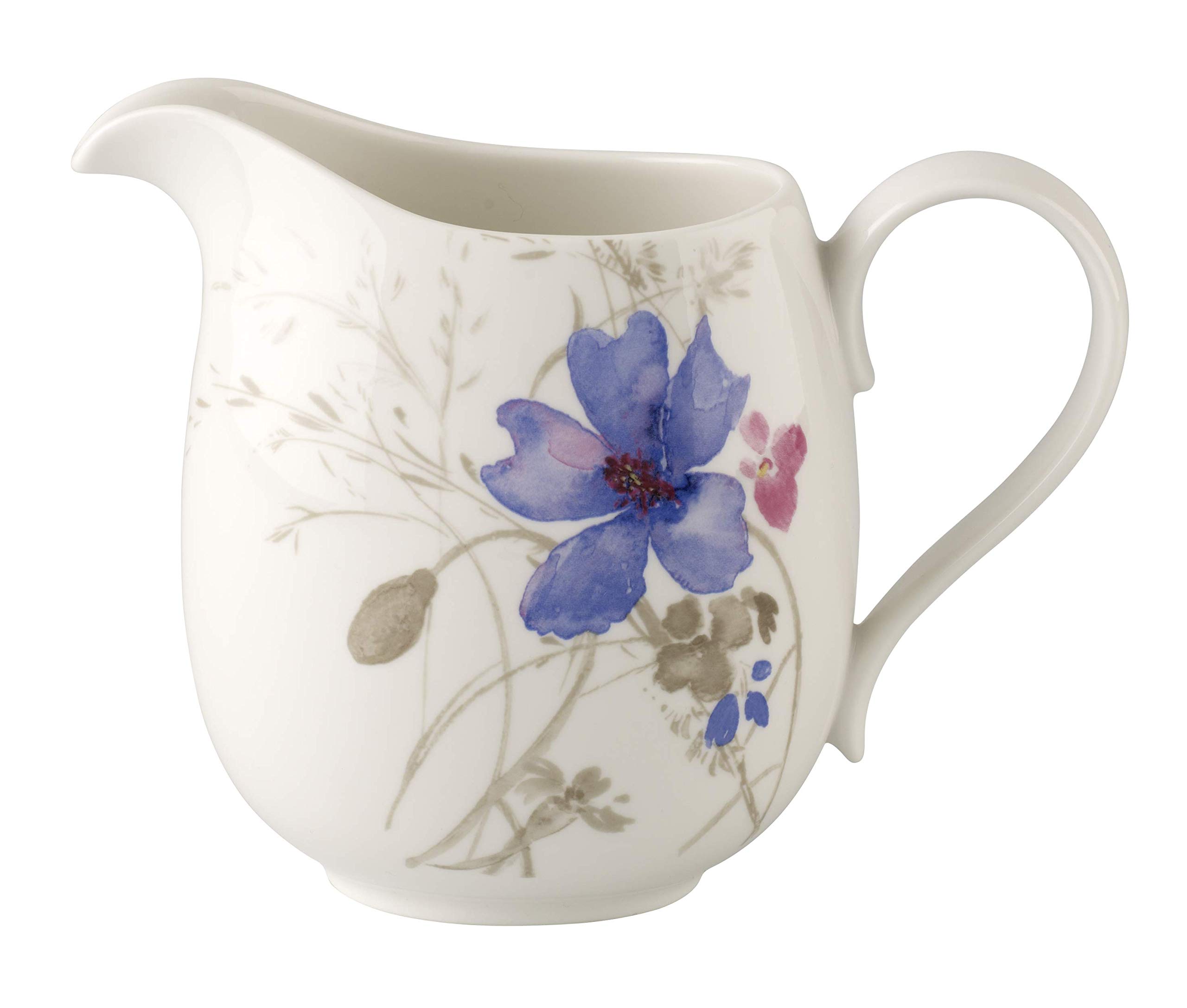 Villeroy & Boch Mariefleur Gris 0.6L Porcelain Milk Creamer Jug - Elegant Coffee & Tea Serving Pitcher for Breakfast, Brunch, and Afternoon Tea