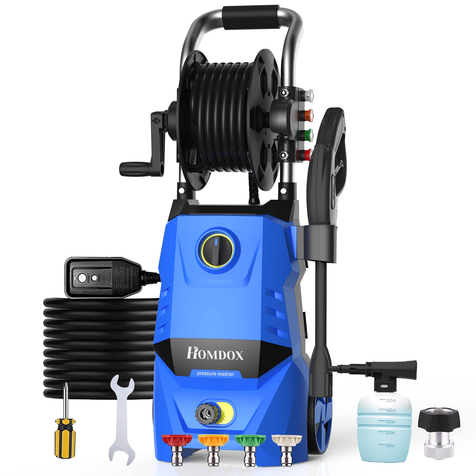 Homdox 2.3GPM 13-Amp Electric Pressure Washer with Adjustable Nozzle, 20ft Hose & Detergent Tank - Ideal for Cleaning Cars, Driveways, Patios, Fences & Outdoor Surfaces (Blue)
