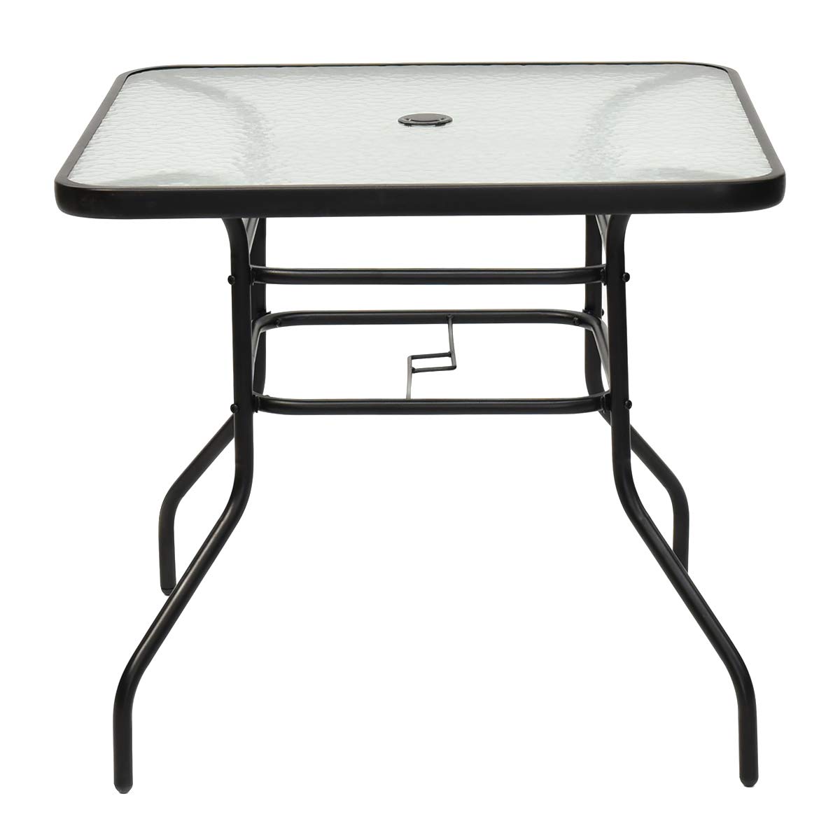 HW55022 Modern Glass Top Black Steel Square Dining Table - Perfect for Kitchen, Dining Room, and Small Space Decor