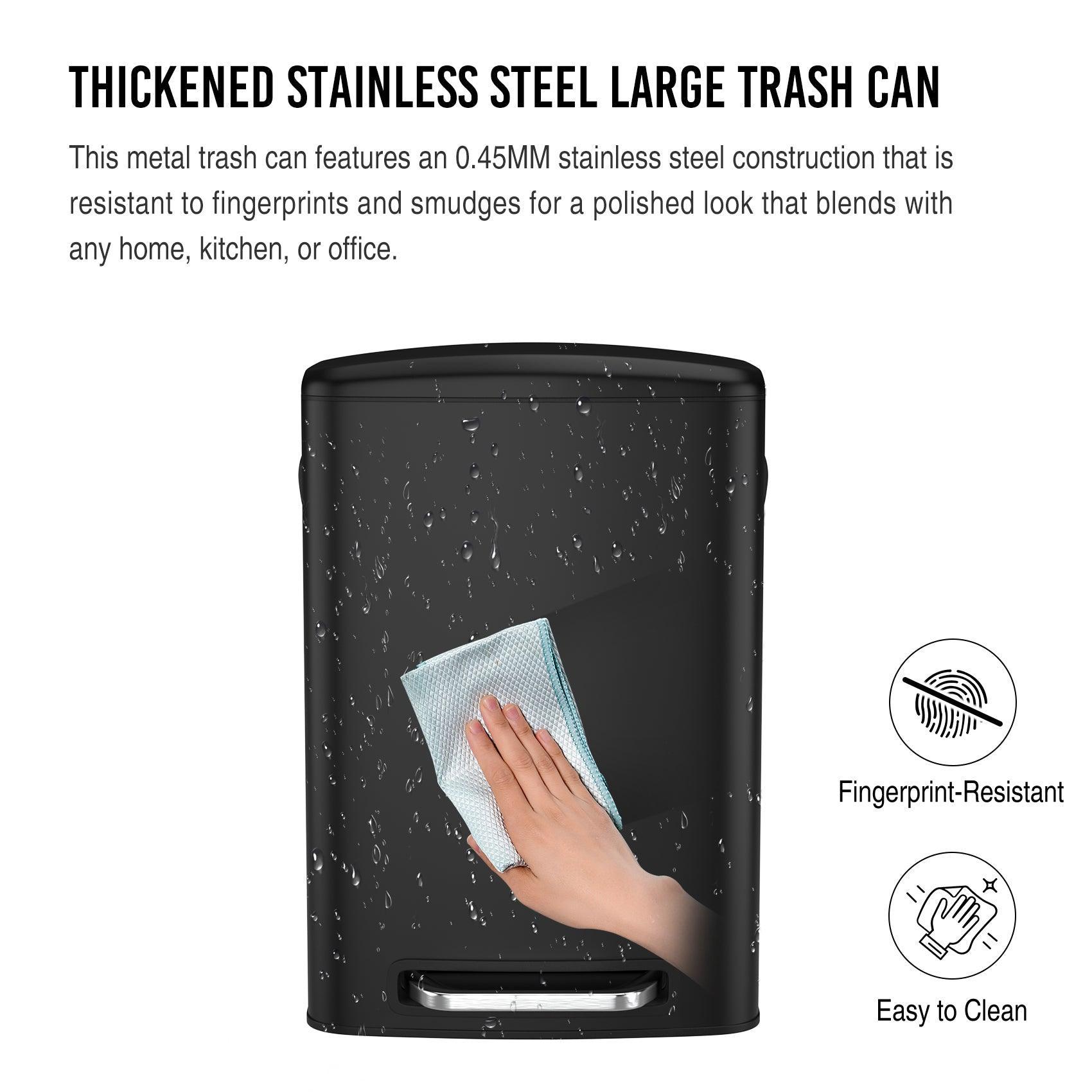 13 Gallon 50L Stainless Steel Step Trash Can with Soft Close Lid - Rectangular Kitchen Garbage Bin Includes 30 Trash Bags - Perfect for Home, Office, and Restaurant Use