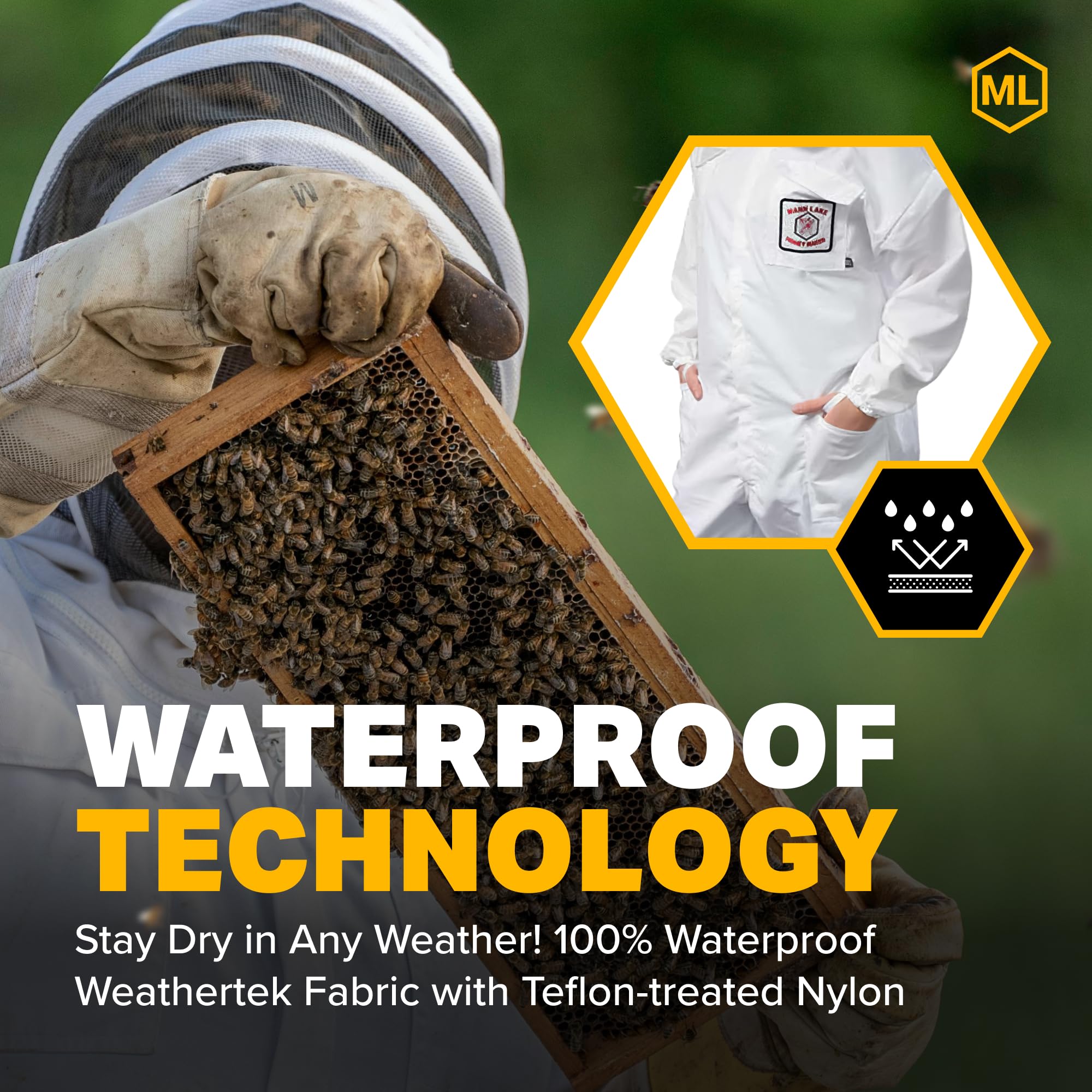 **Mann Lake Weathertek Beekeeping Suit with Veil - 100% Waterproof, Durable & Breathable Rainproof Protective Gear for Professional & Hobbyist Beekeepers (X-Large) - Ideal for Outdoor Beekeeping in All Weather Conditions**