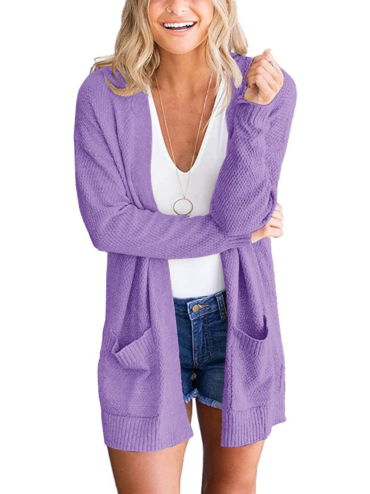 PIIRESO Women's Open Front Waffle Knit Cardigan Sweater - Long Sleeve Loose Fit Casual Outwear with Pockets | Perfect for Fall, Winter, Office Wear & Layering Outfits
