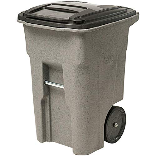 190 Qt 48 Gallon 180 Liter Heavy-Duty Graystone Rotational Molded Wheeled Trash Can with Lid - Includes Trash Bag - Large Kitchen Garbage Bin, Outdoor Recycling Container for Home, Office, Camping & Commercial Use