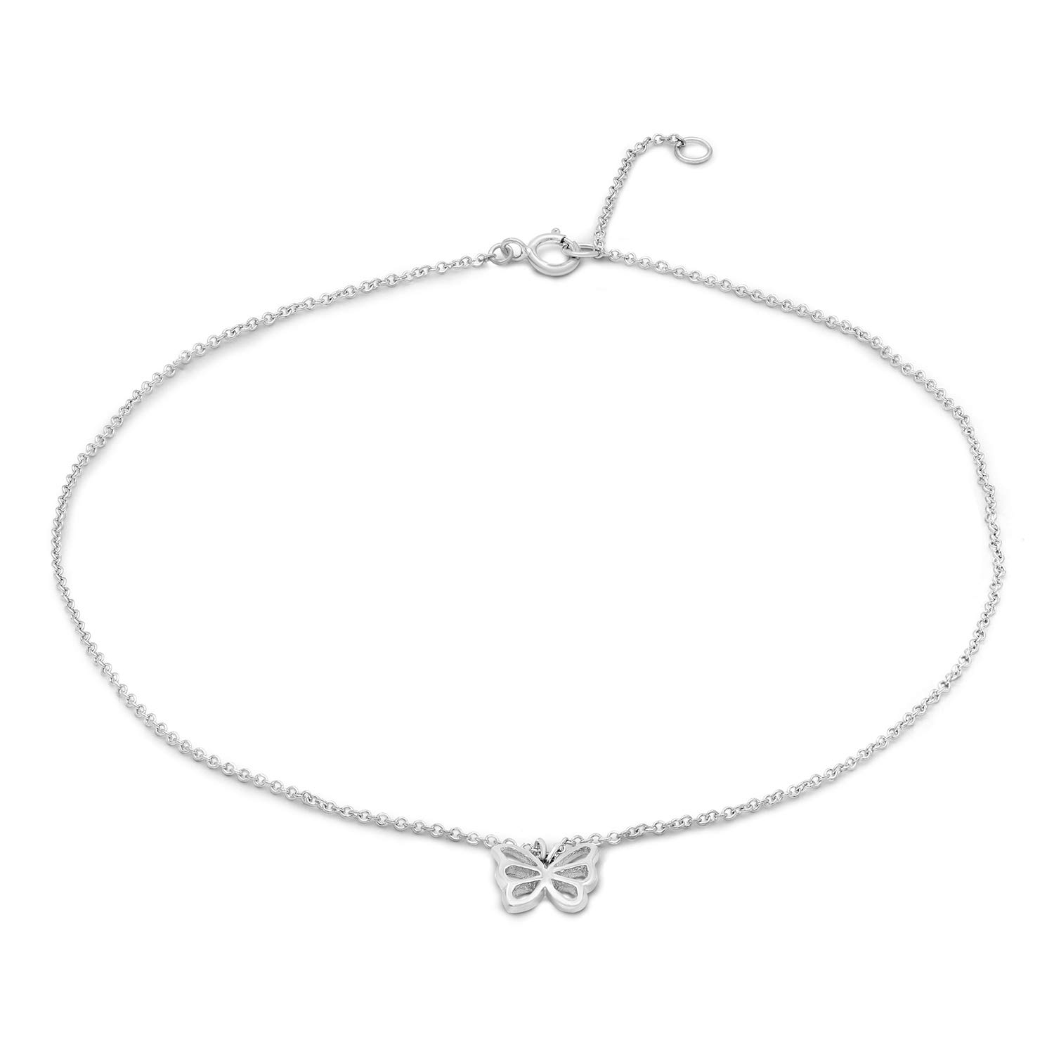 JEWELEXCESS .925 Sterling Silver Butterfly Anklet for Women - Adjustable 11 Inch Ankle Bracelet - Elegant Gift for Her | Perfect for Beach, Wedding & Everyday Wear