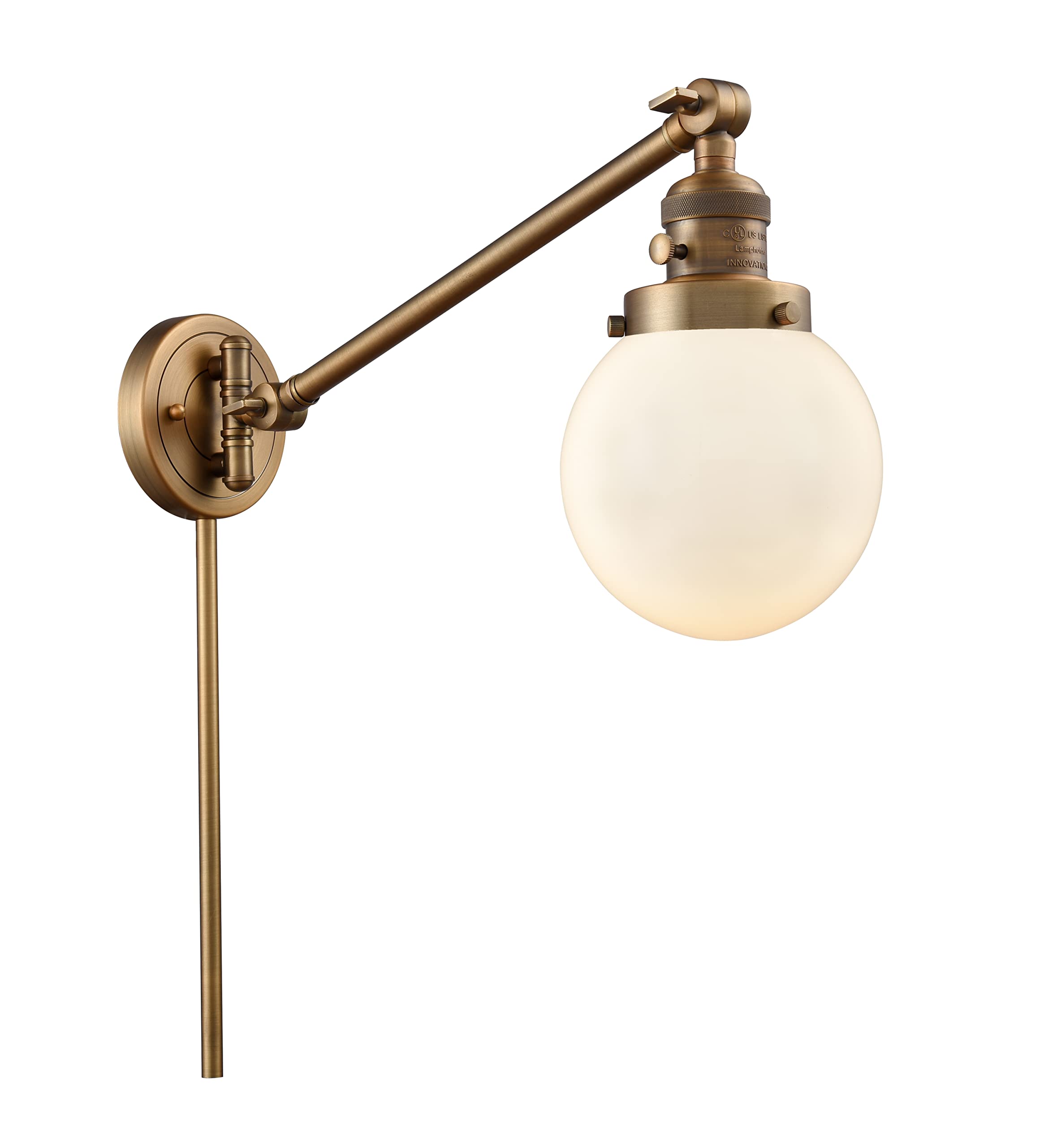 Vintage Dimmable LED Swing Arm Lamp - Brushed Brass Finish, 6-LED Light, Adjustable Arm for Bedroom, Office & Reading Nook - Innovations 237-BB-G201
