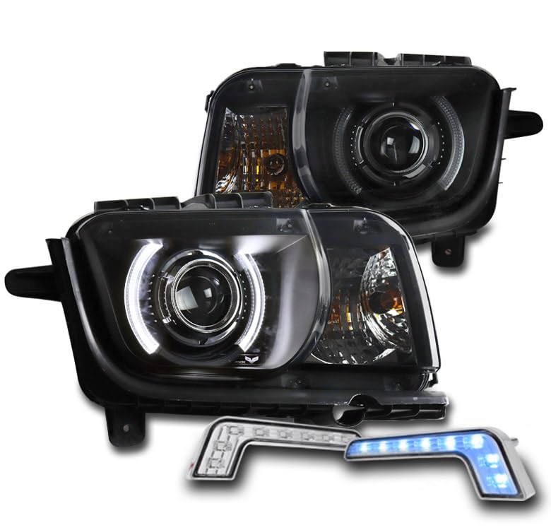 2010-2013 Chevy Camaro CCFL Halo Black/Smoke Projector Headlights with 6.25