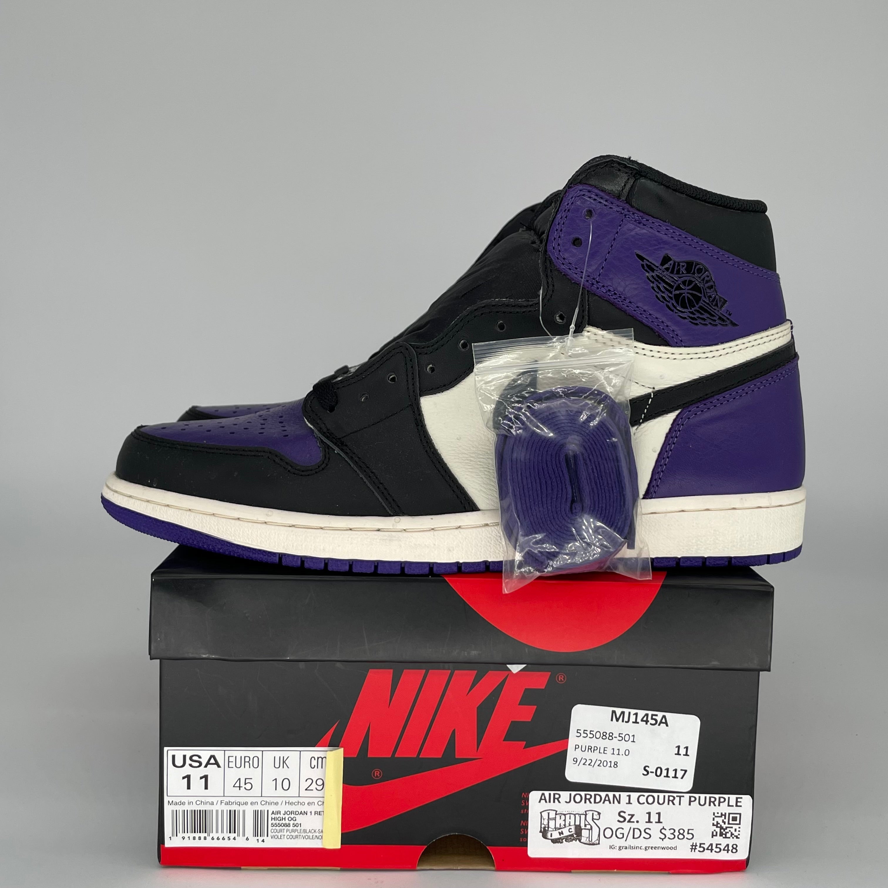 Original: AIR JORDAN 1 COURT PURPLE SIZE 11 555088 501   Optimized: Air Jordan 1 Retro High OG 