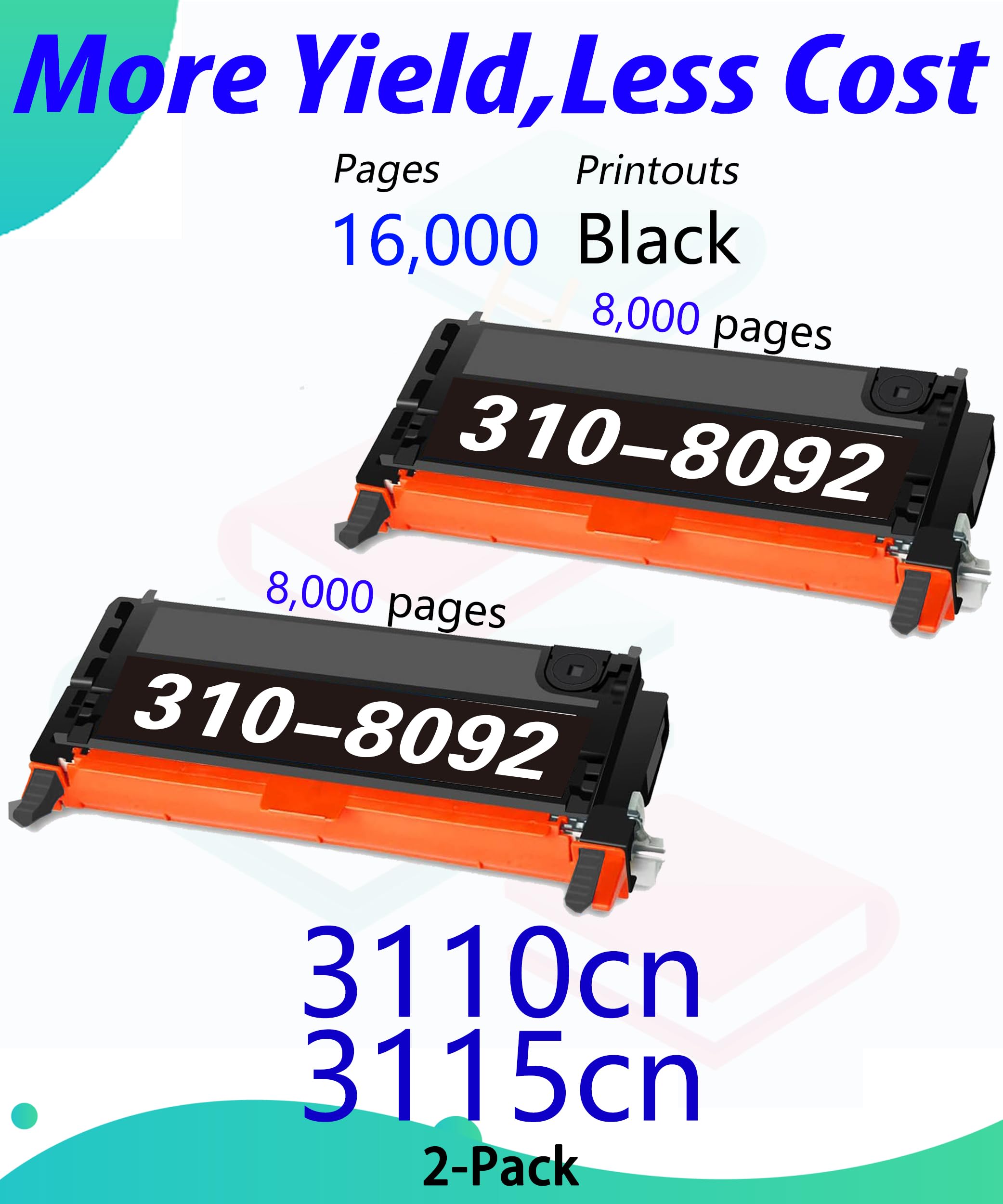 High Yield Black Toner Cartridge Replacement for Dell 3115CN/3115/3110CN/3110 - Compatible with 310-8092 (2-Pack) - Ideal for Office & Home Laser Printing Needs