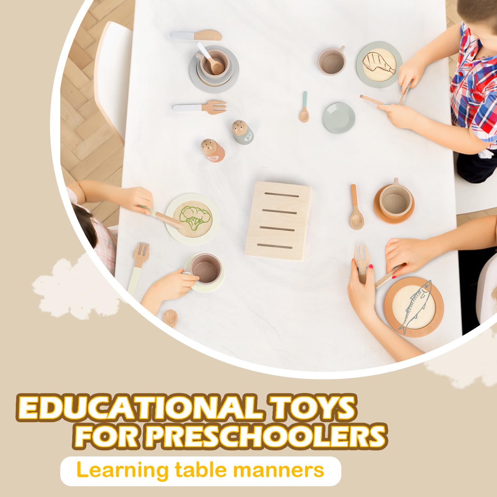 27 PCS Wooden Play Kitchen Set for Kids - Eco-Friendly Dishes & Plates Accessories, Pretend Cooking Toys for Toddlers 2-4 Years, Perfect for Girls & Boys - Ideal for Home, Preschool & Montessori Play