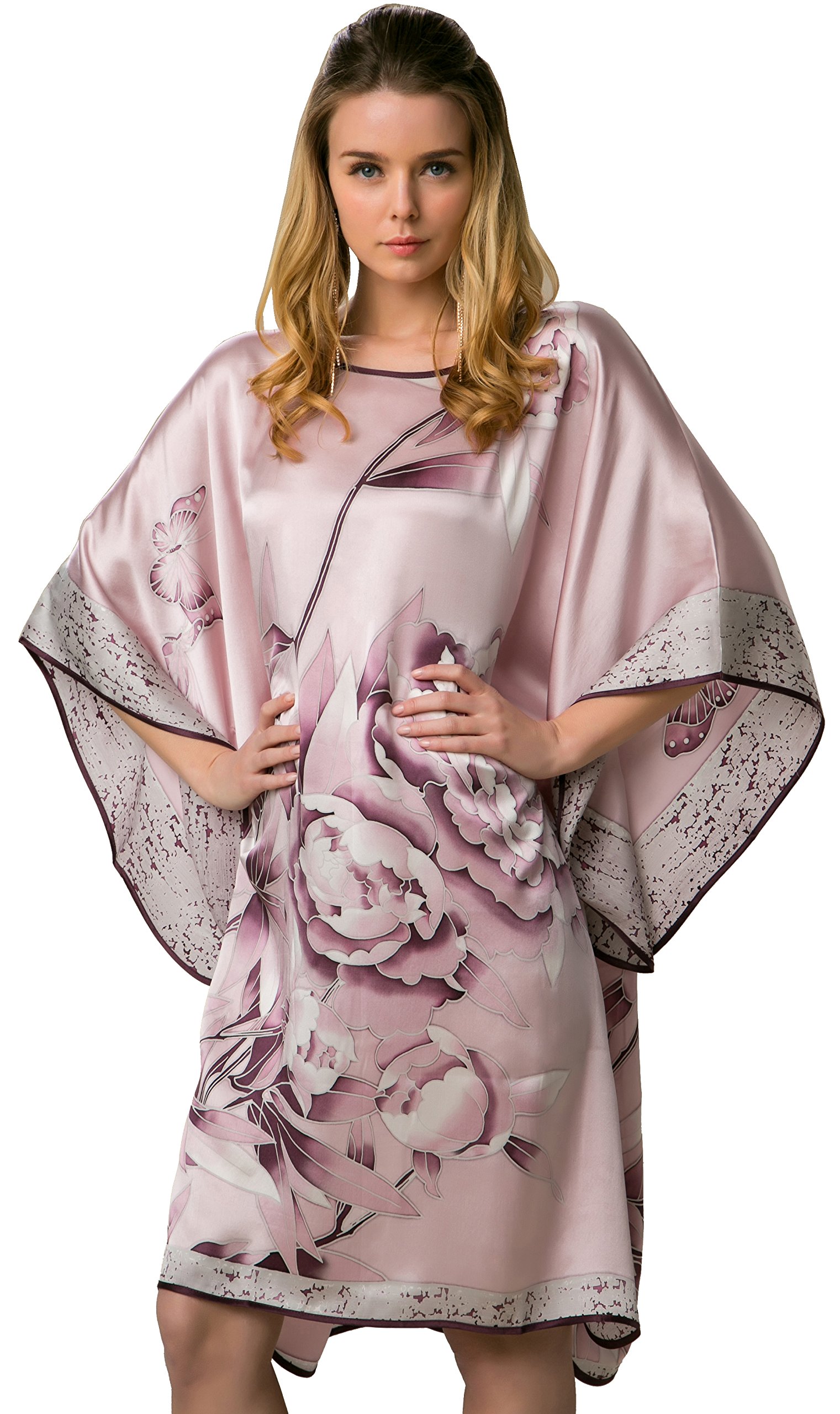 100% Pure Silk Nightgown for Women - Batwing Sleeve Classic Sleepwear & Loungewear for Comfortable Nights and Relaxing at Home