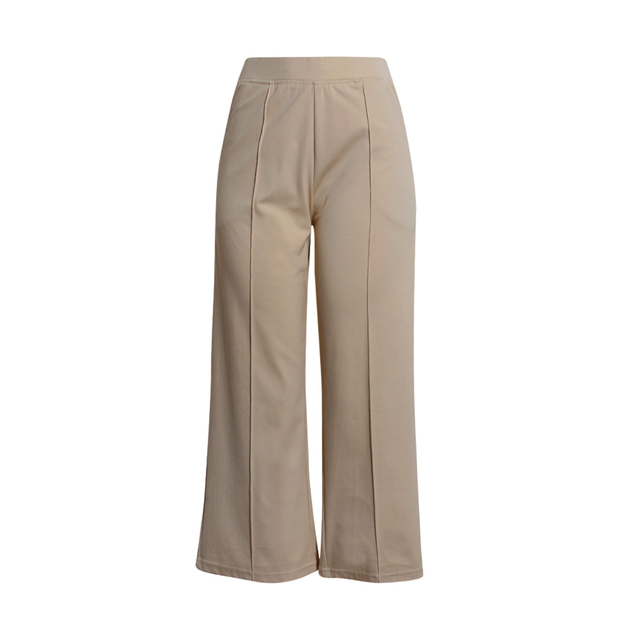 ENRO Pintuck Pleat Wide Leg Pants for Women - High Waisted Comfortable Trousers in Beige | Office Wear, Business Casual & Travel Outfits